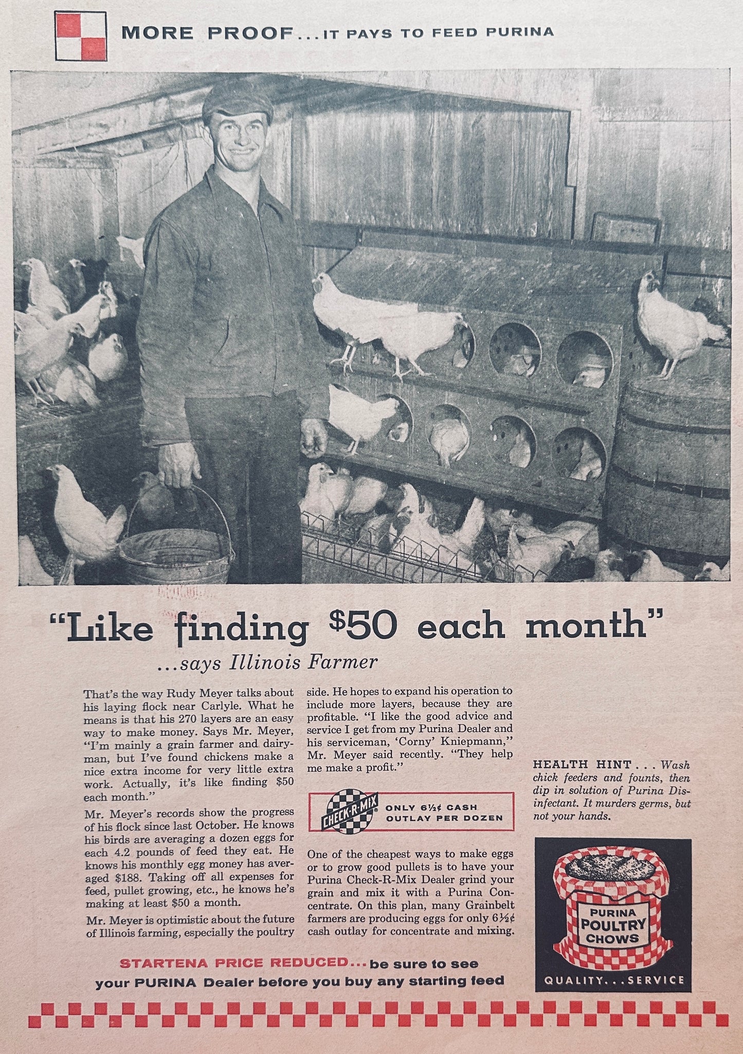 1959 Funk's G Hybrids and Purina Poultry Chows Vintage Ad #1082