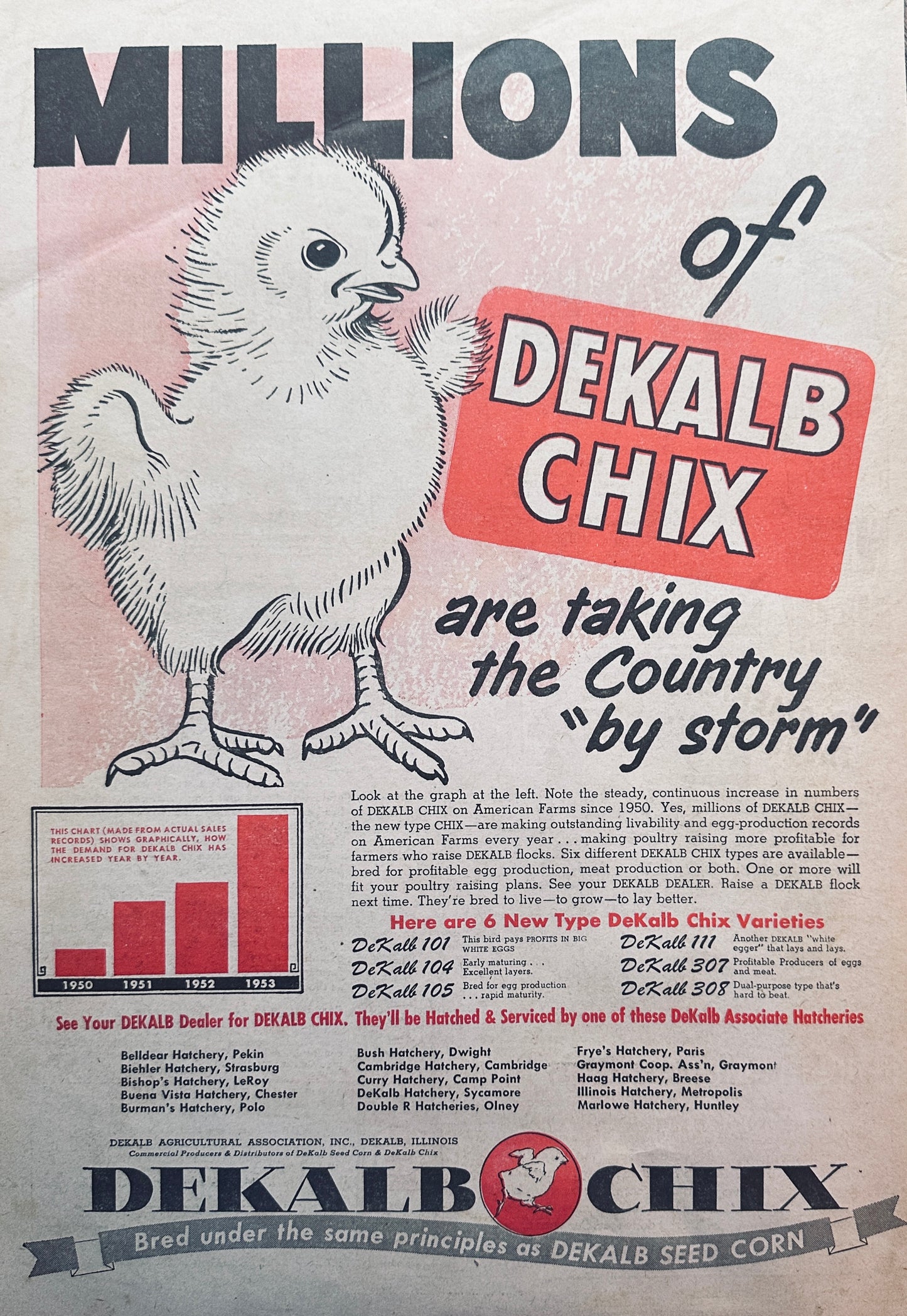 1954 Double-Sided Magazine Page with Case & Dekalb Chick Ads #1092