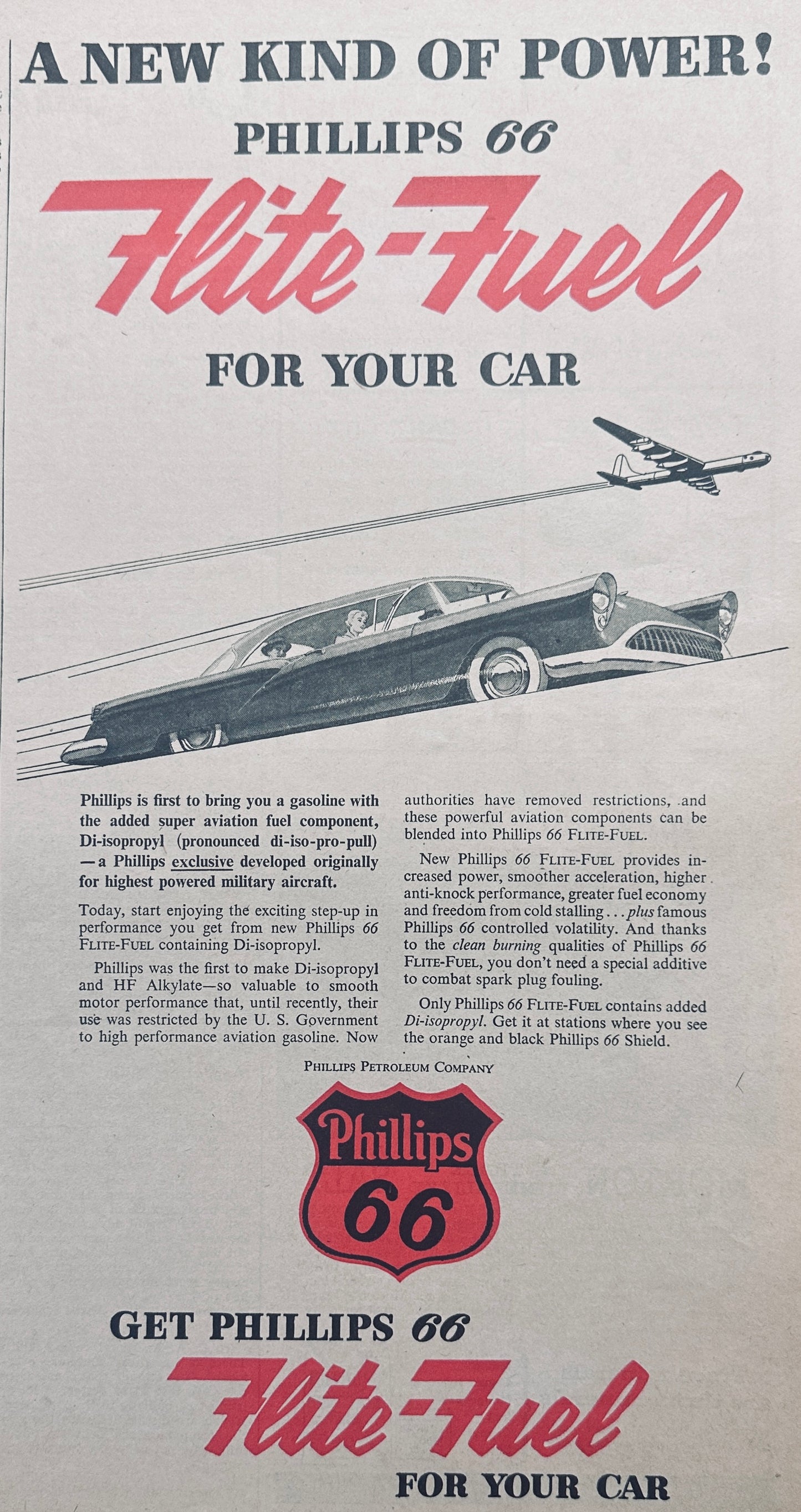 1954 Phillips 66 Flite-Fuel for your Car Vintage ad #1100