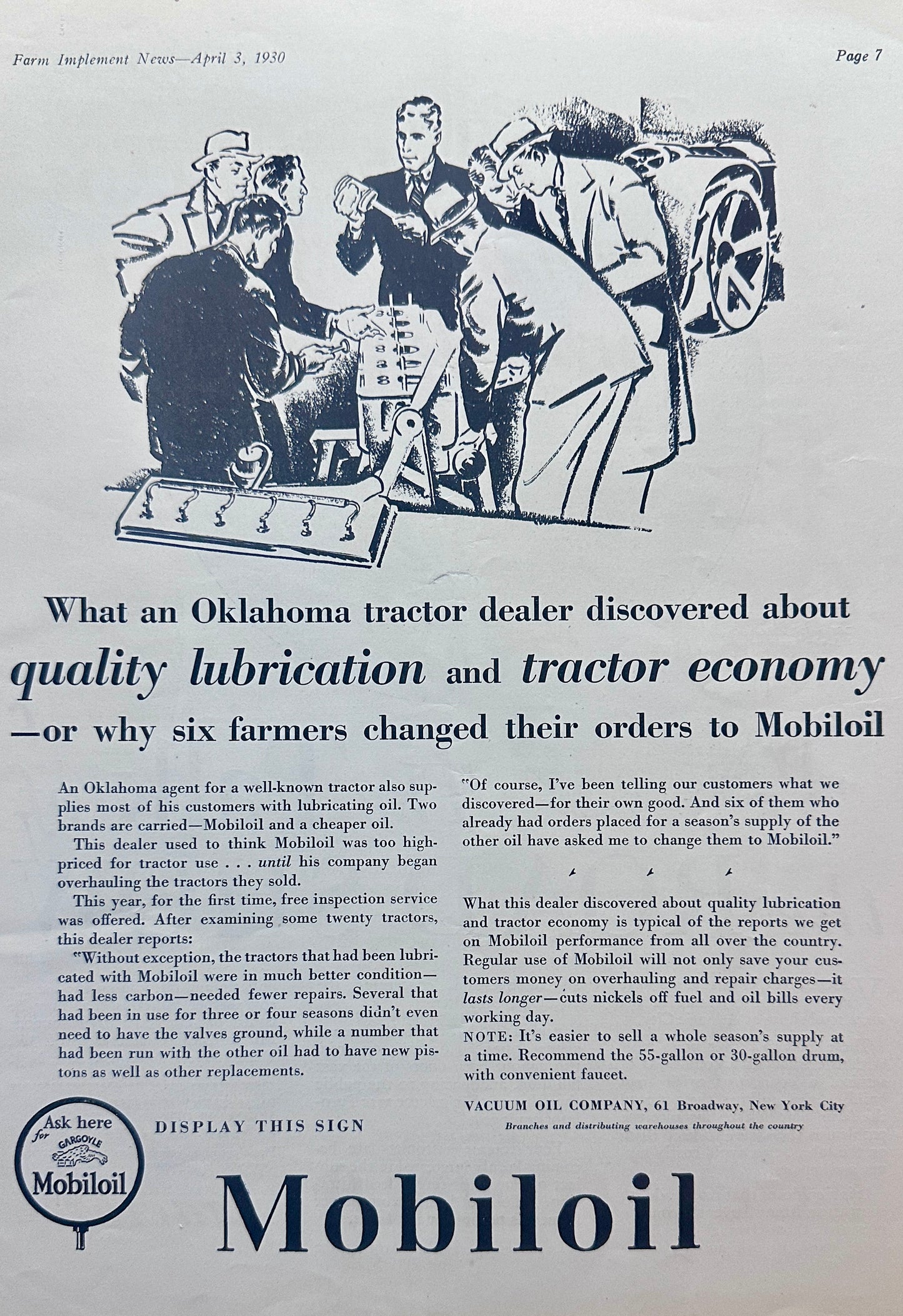 1930 Mobiloil Quality Lubrication & Tractor economy - Ad #1112