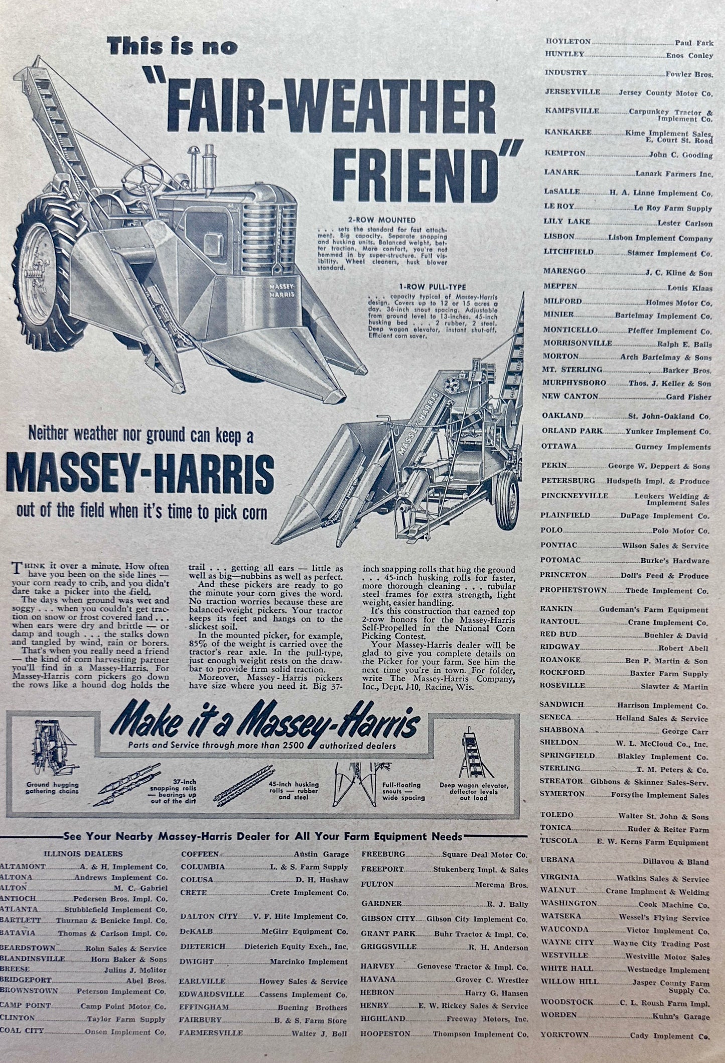 1954 Massey-Harris 1-Row & 2-Row Corn Pickers Ad #1120