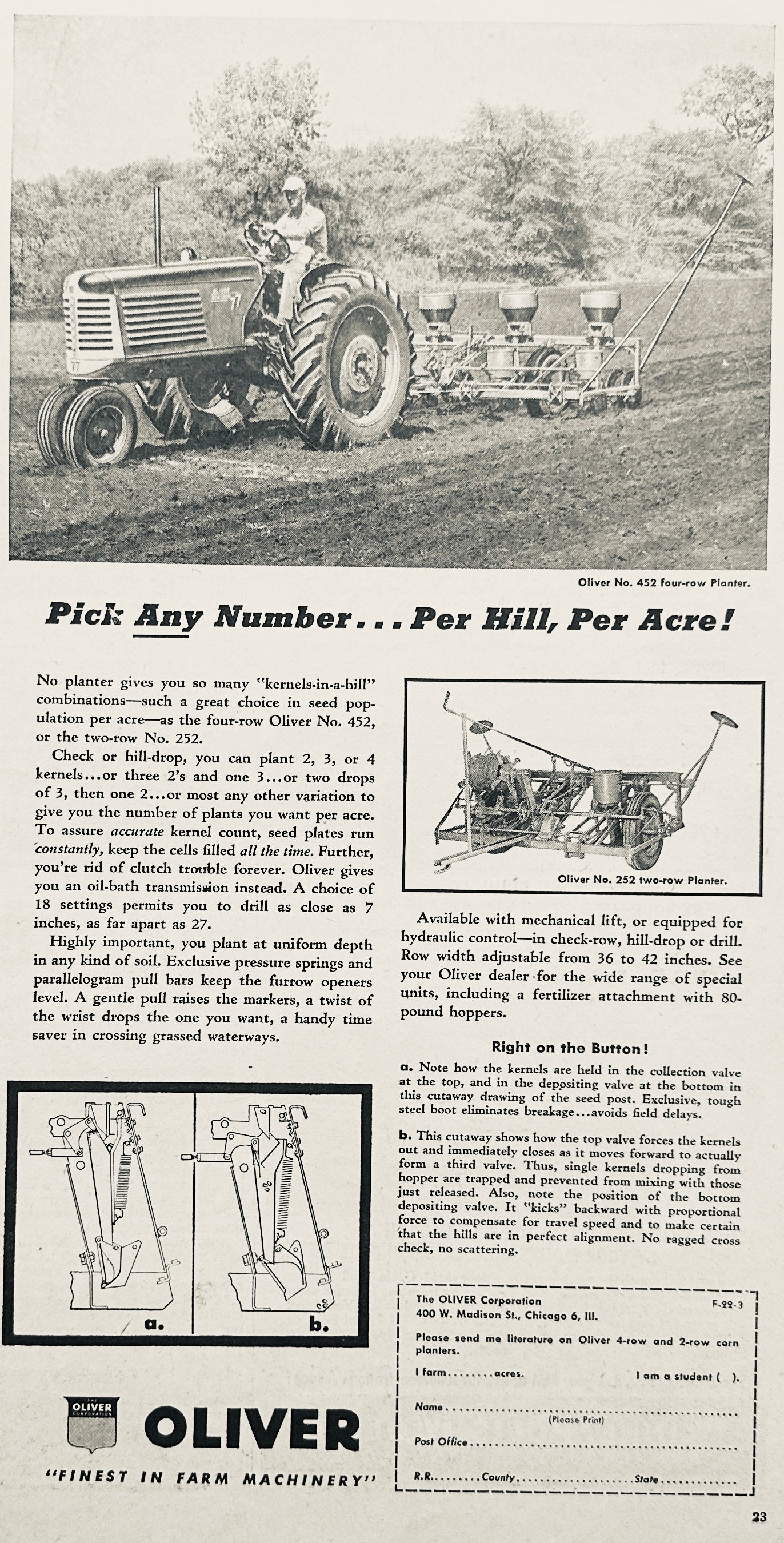 1954 Oliver 77 pulling a 452 4-Row Planter AD #1134
