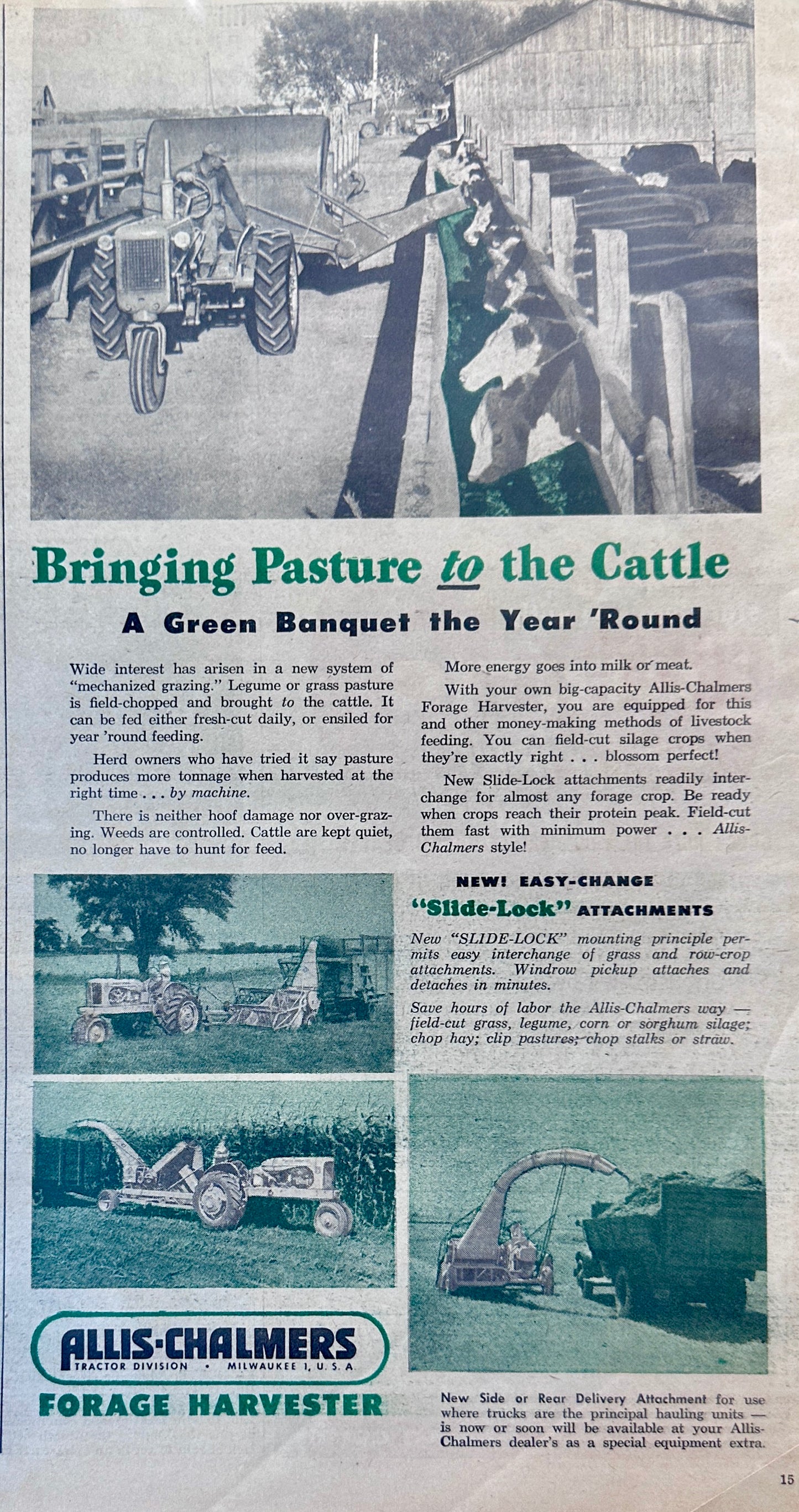 1954 Allis-Chalmers Bringing Pasture to the Cattels Vintage Ad #1151