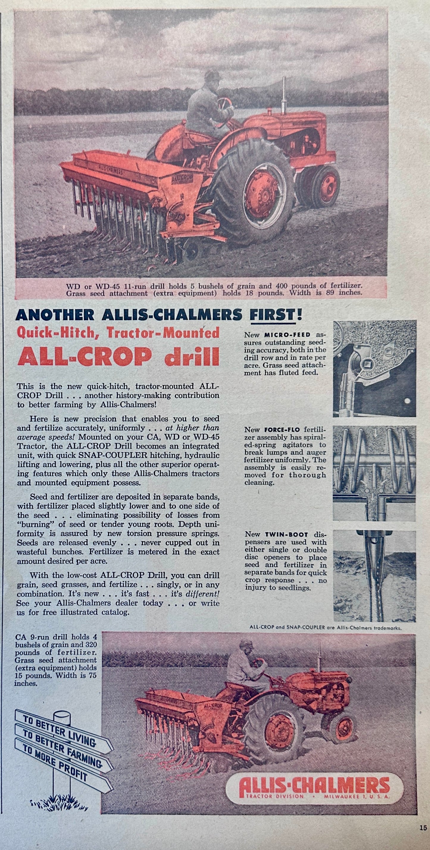 1954 Allis-Chalmers Quick-Hitch Tractor Mounted All-Crop Drill Ad # 1154