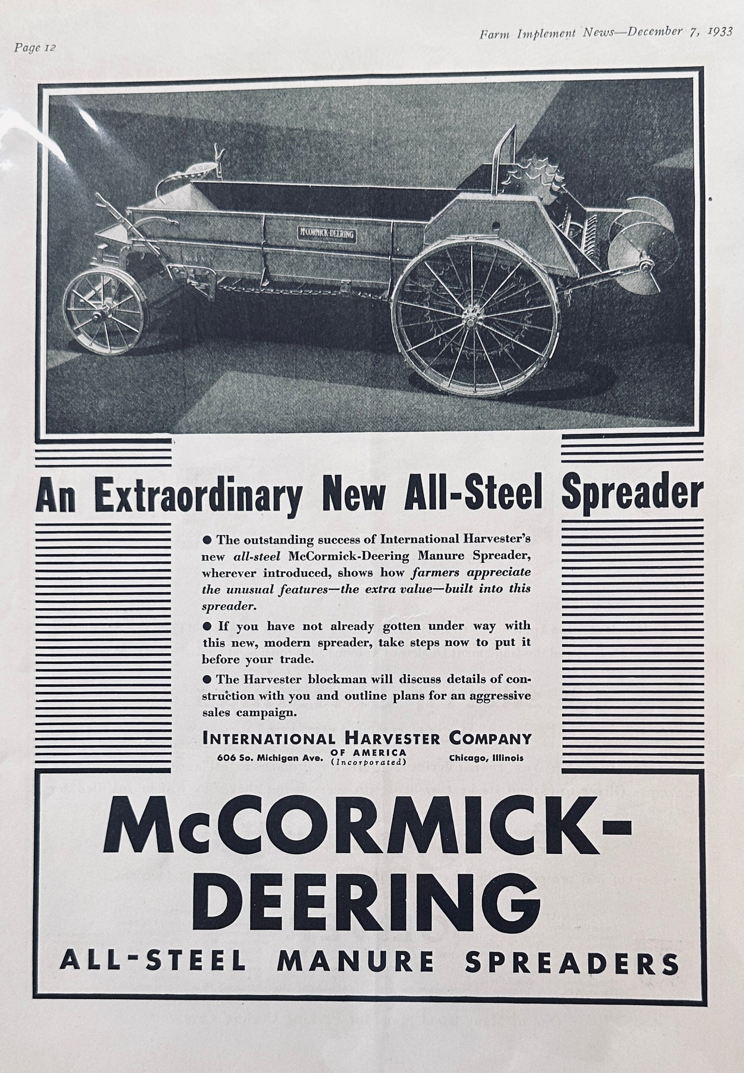 1933 McCormick-Deering All Steel Spreader & Oliver Christmas Wishes Ad #1179