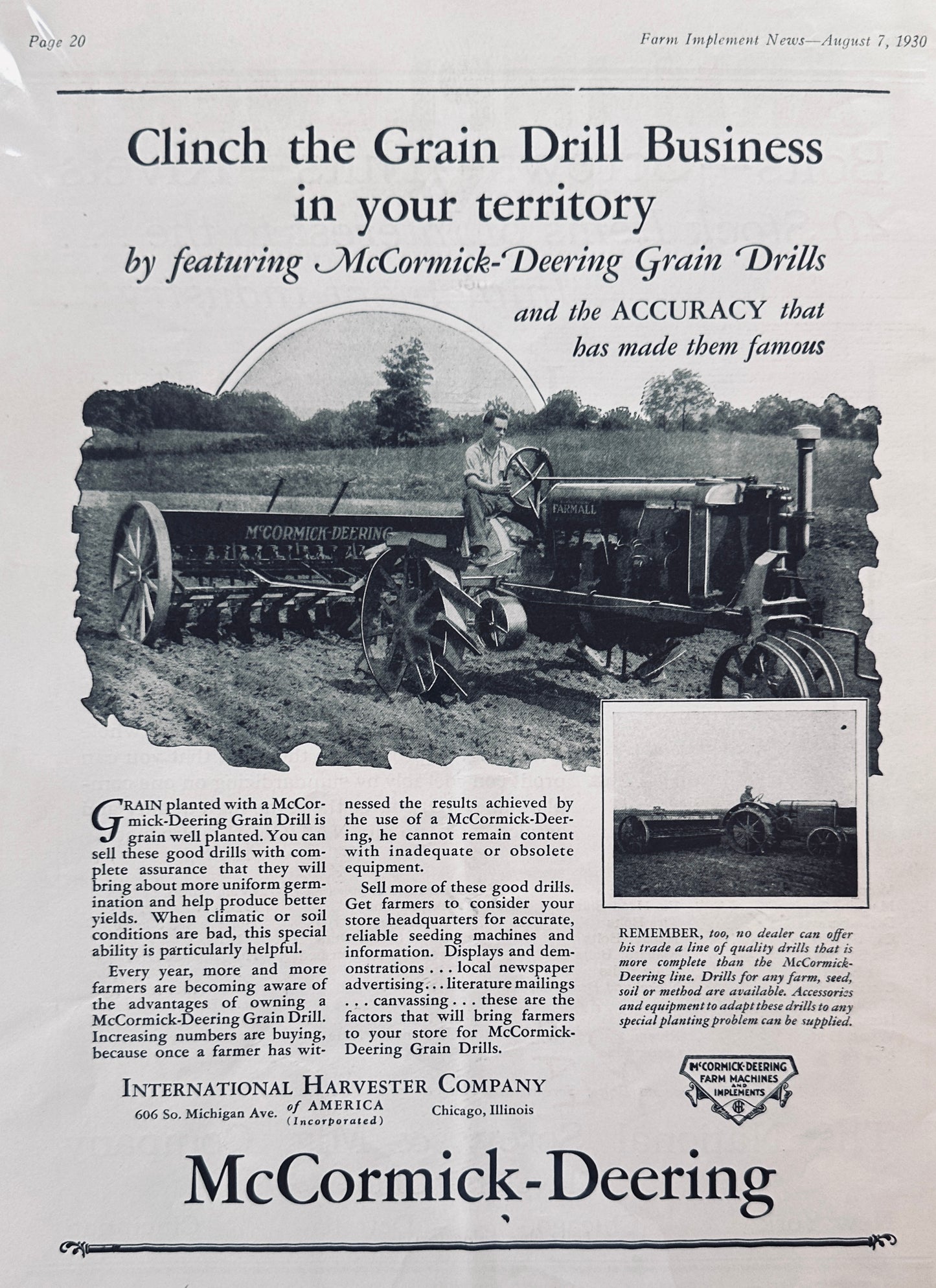 1930 McCormick-Deering Grain Drills - Clinch the Business Ad #1191