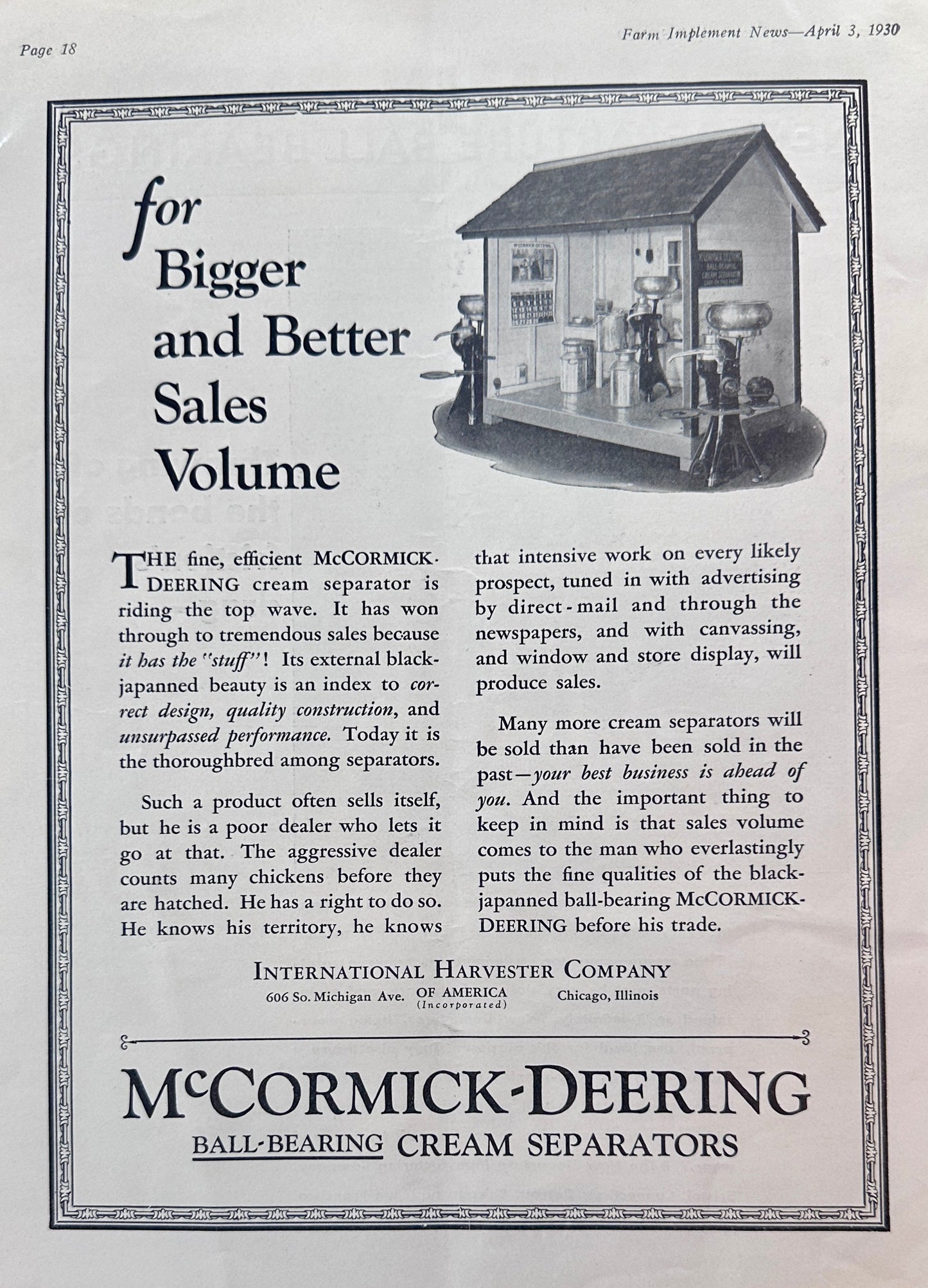 1930 McCormick-Deering Ball-Bearing Cream Separators Ad #1194