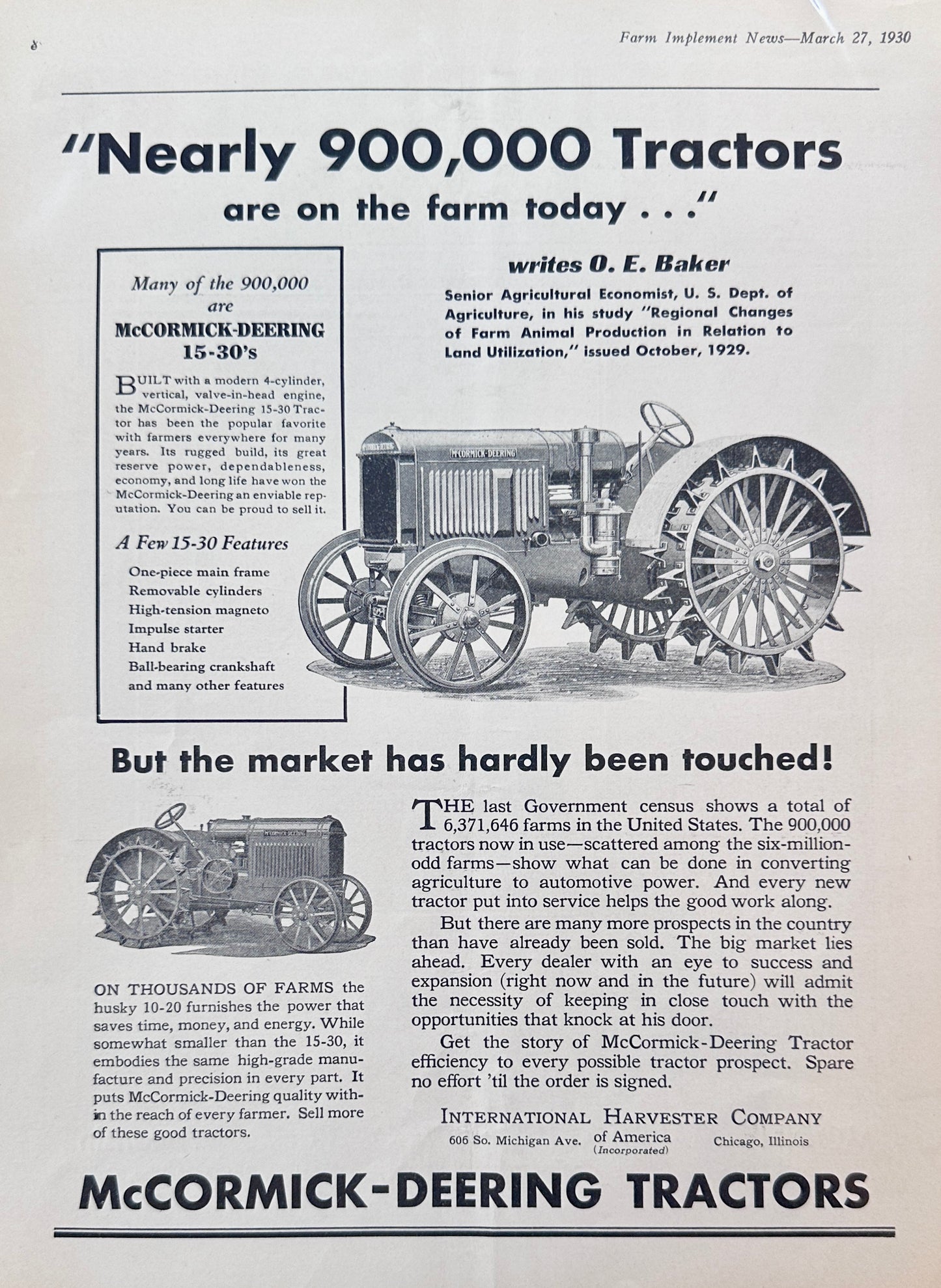 1930 McCormick-Deering 15-30 & Husky 10-20 Tractors Ad #1195