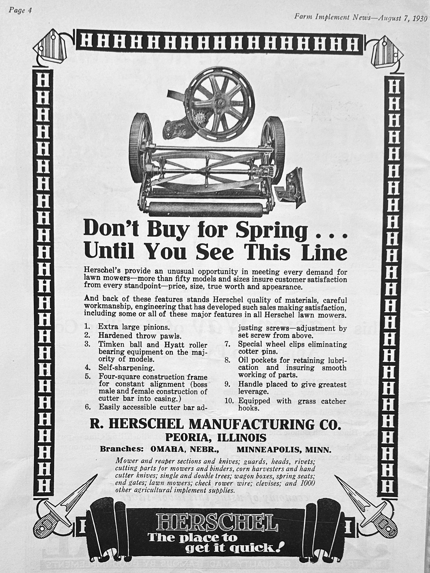 1930 John Deere Corn Binder and Bundle Elevator & Herschel Lawn Mower Ad #1212