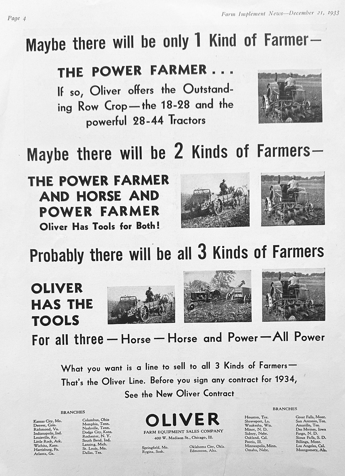 1933 John Deere Which Tractor to Buy & Oliver 3 Kinds of Farmers Ad #1227