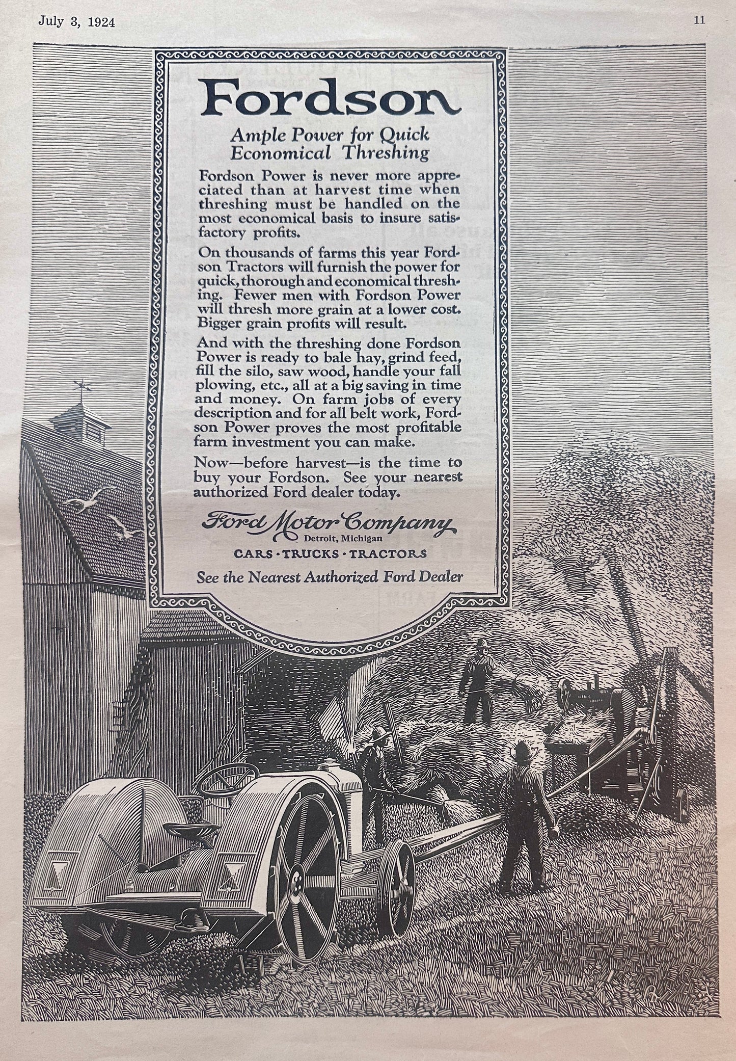 1924 Masterpiece Ad of Yesteryear - Fordson Tractor - Ad #1303