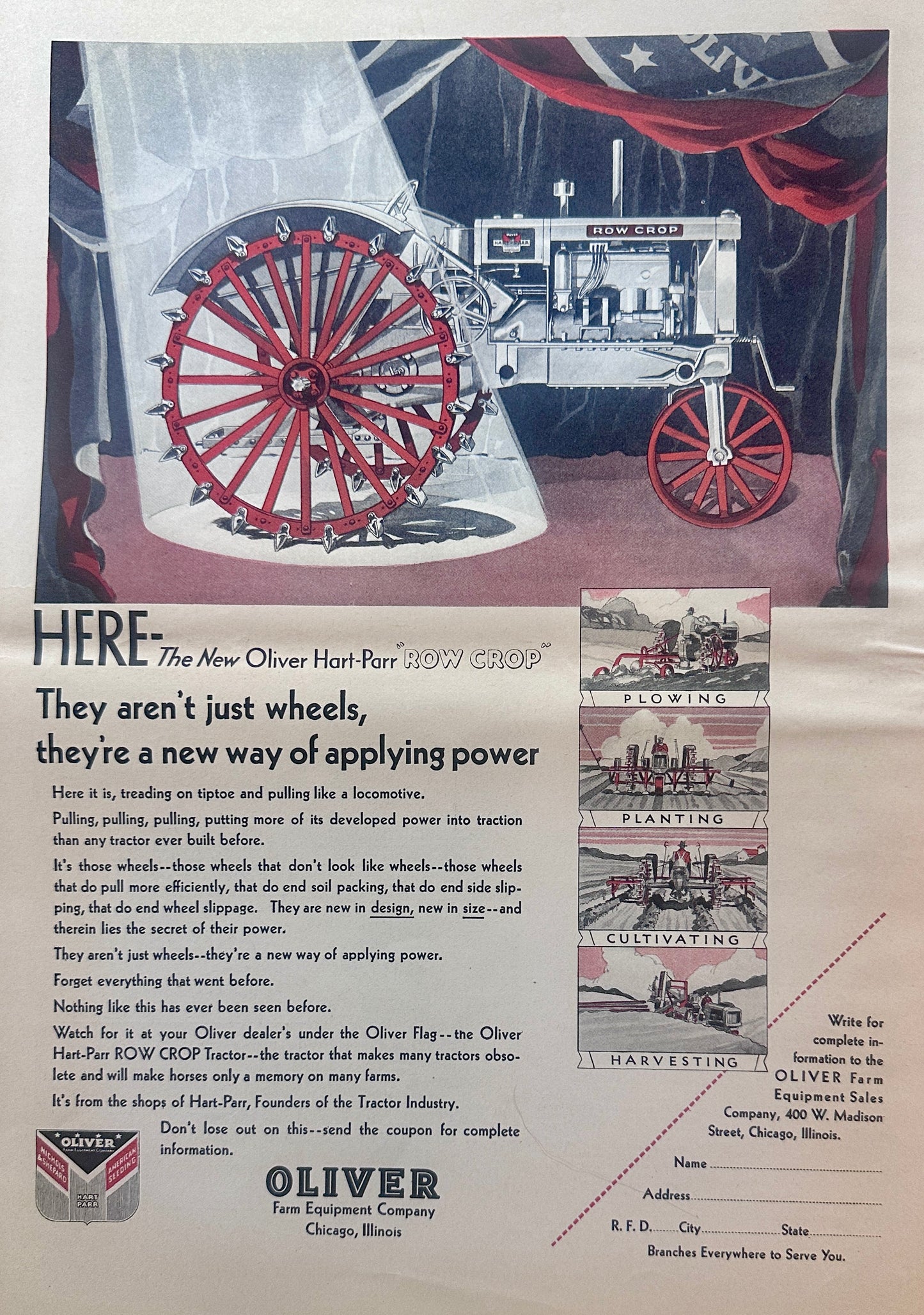 1930 Masterpiece Ad of Yesteryear - Oliver Hart-Parr Row Crop Tractor Ad #1308