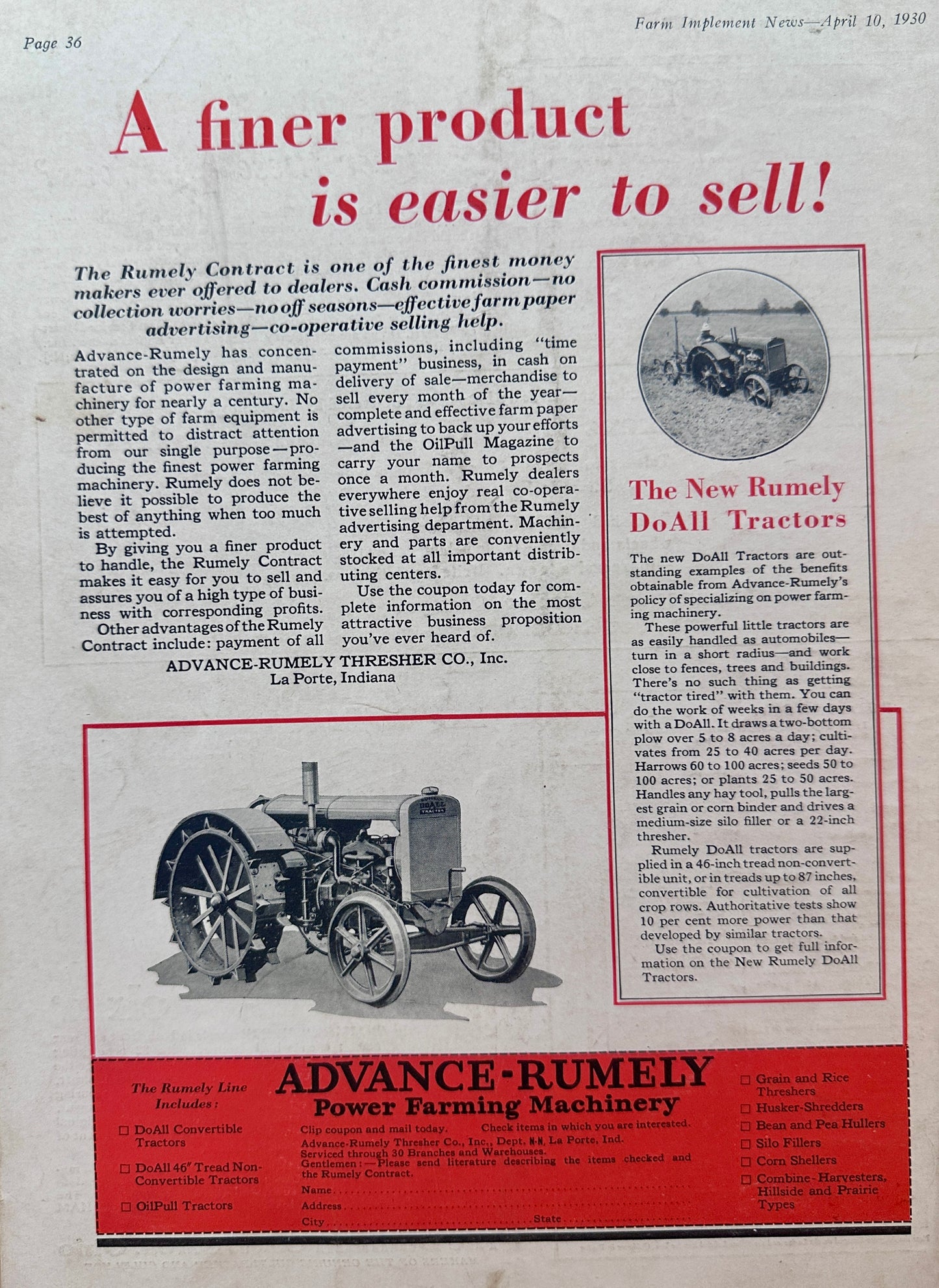 1930 Advance-Rumely DO-All Tractors - A Finer Product is Easier to Sell #1388