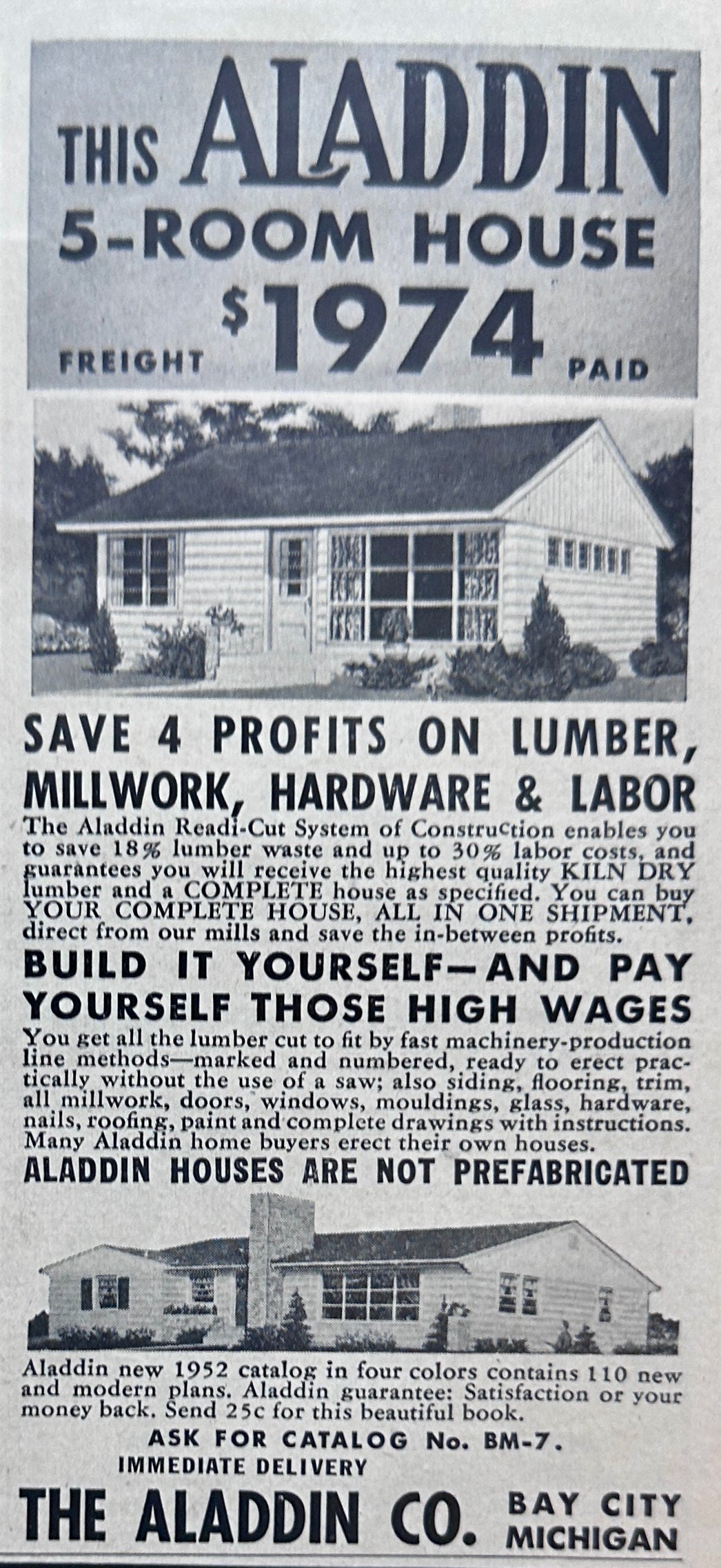 1951 & 1952 Aladdin Readi-Cut Houses Vintage Ads N993-1-2