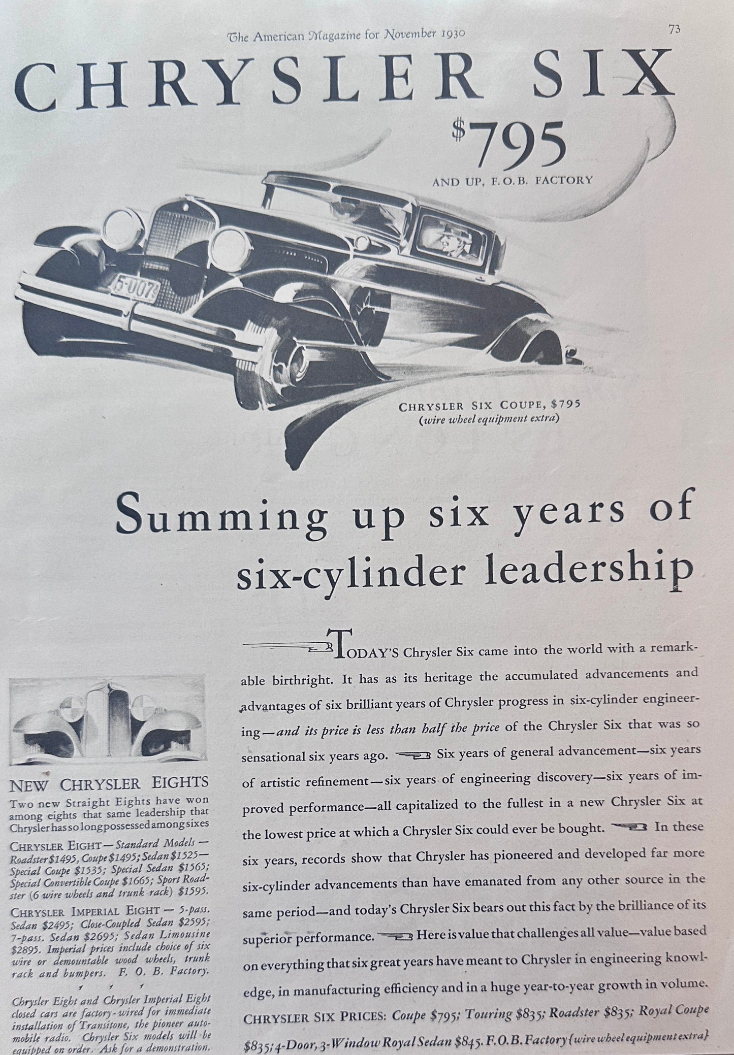 1930 Chrysler Six - Six Cylinder Leadership Ad #A327