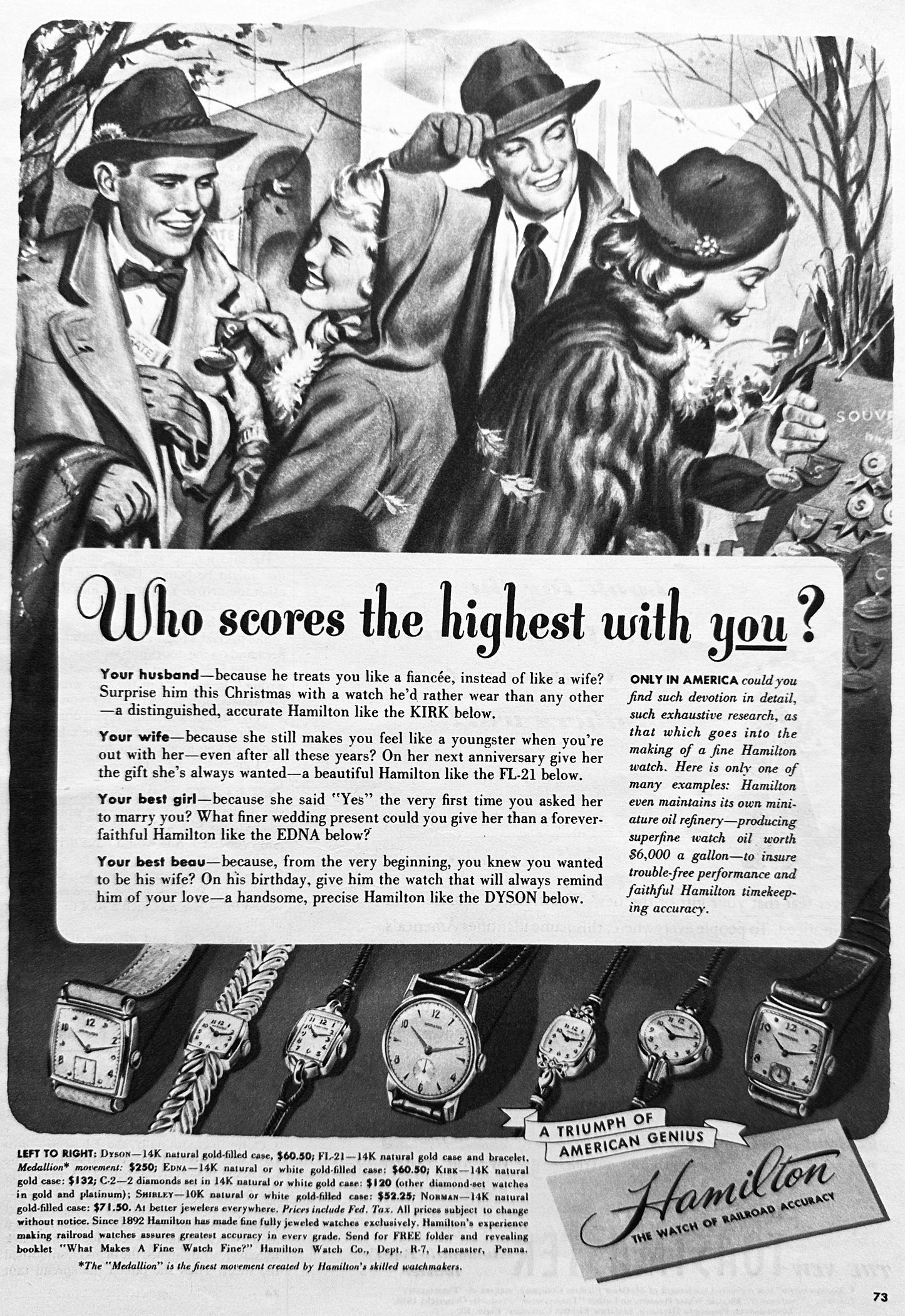1948 Hamilton Wristwatches 7 Styles Shown Ad #N1036