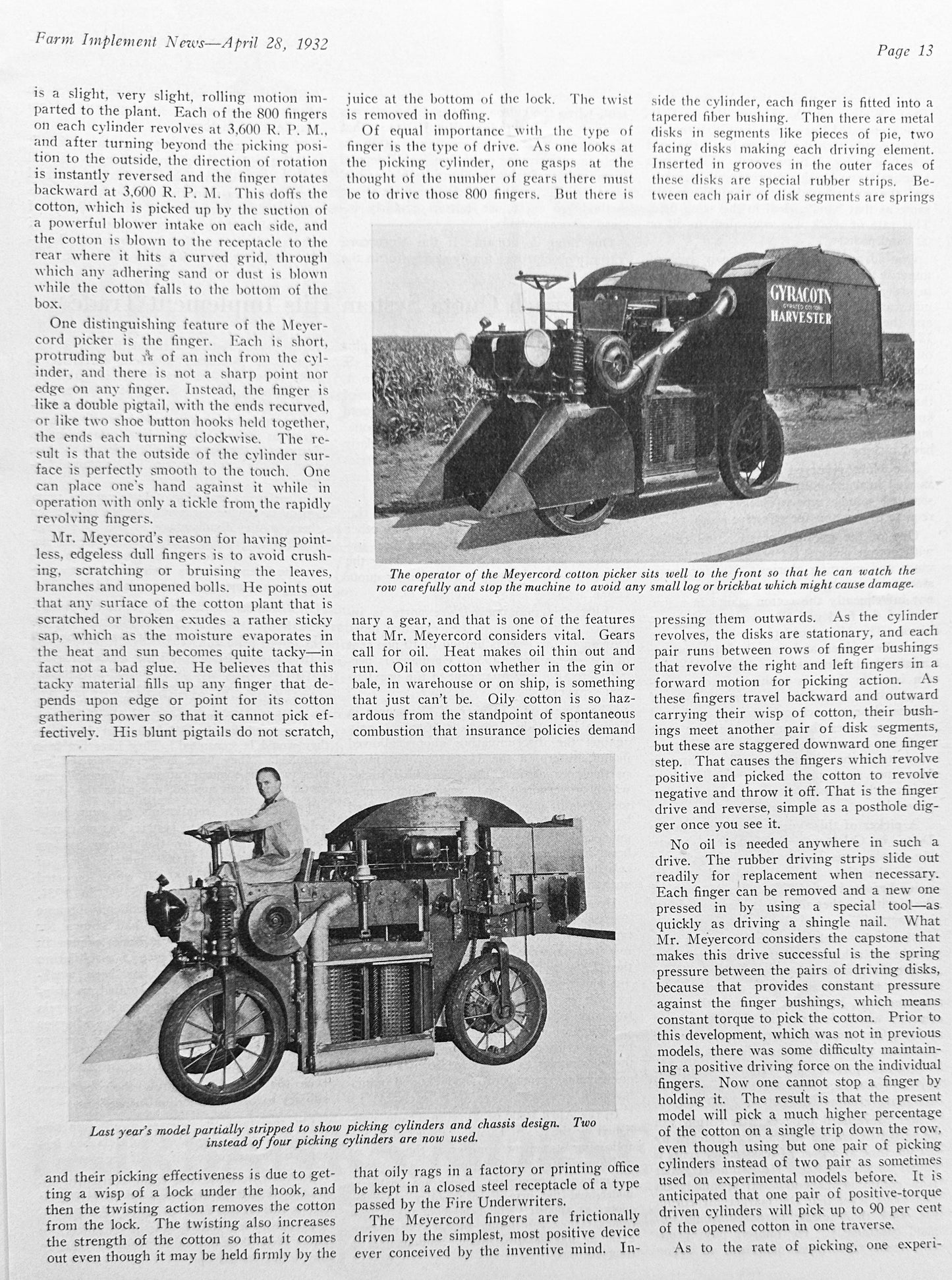1932 Meyercord Cotton Picker Feature Article AD #1450