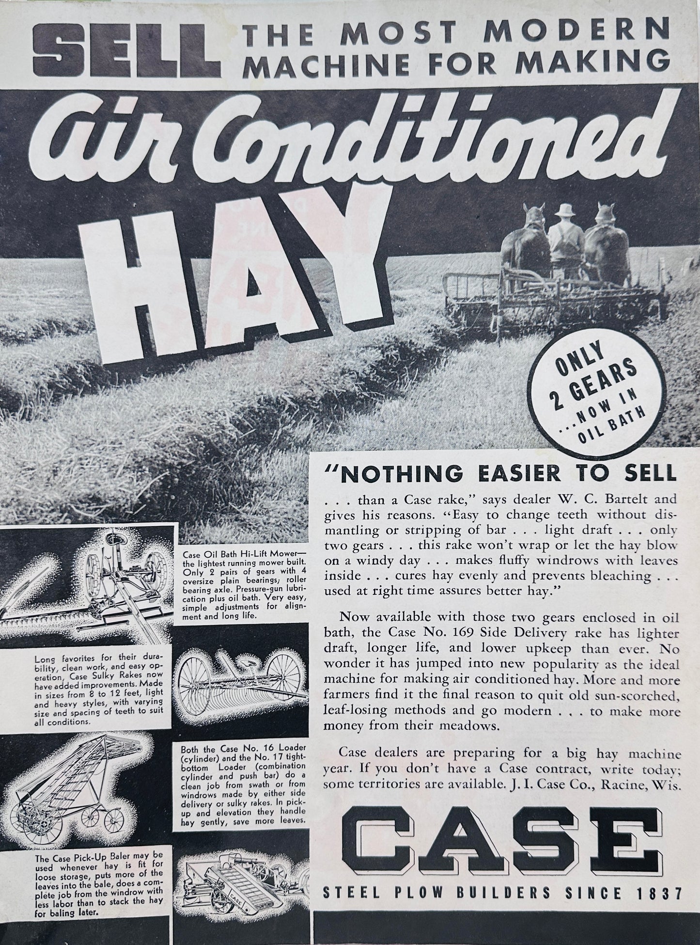 1928 Case No. 169 Side Delivery Horse Drawn Rake Ad #1461