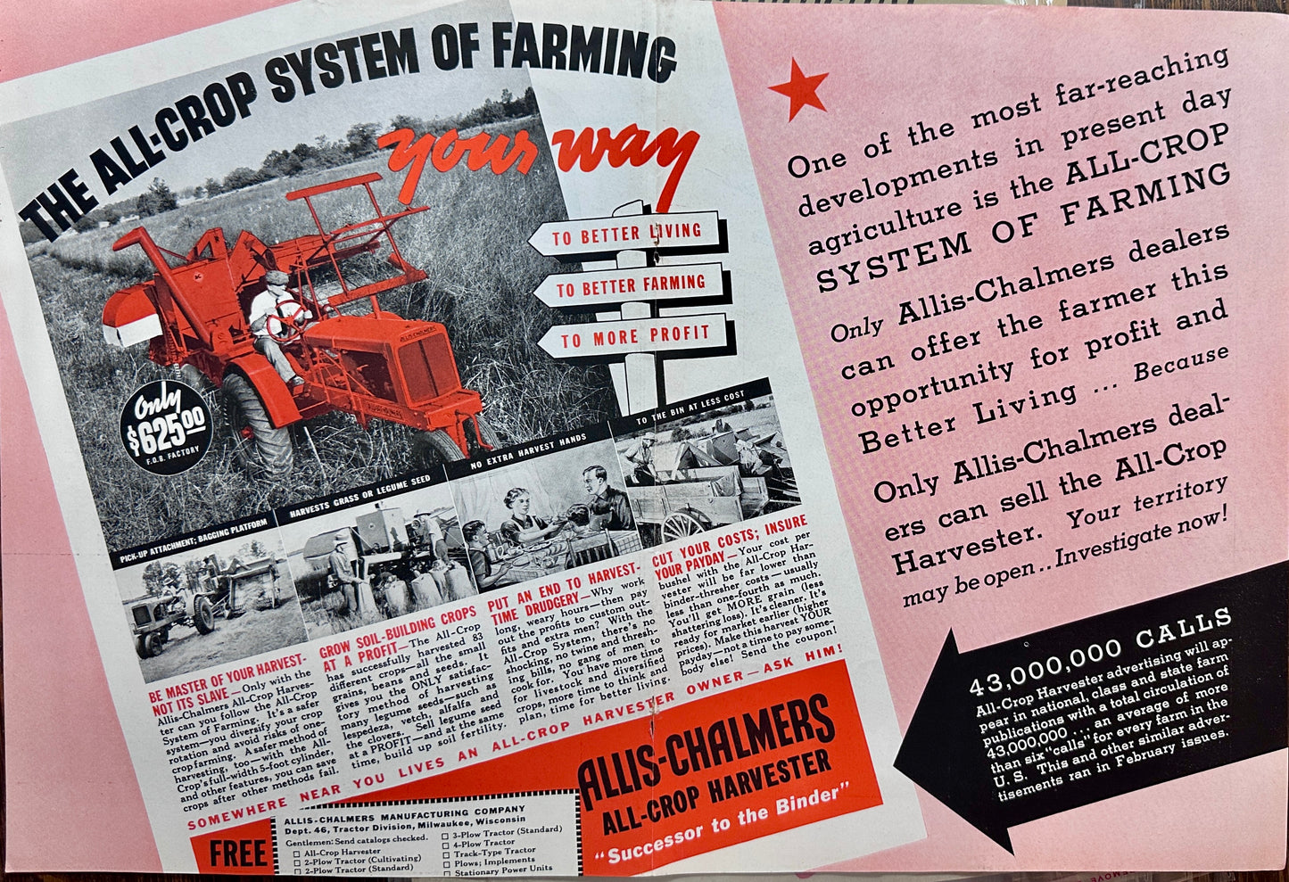 1938 Allis-Chalamers All Crop Harvester Centerfold Ad # 1467