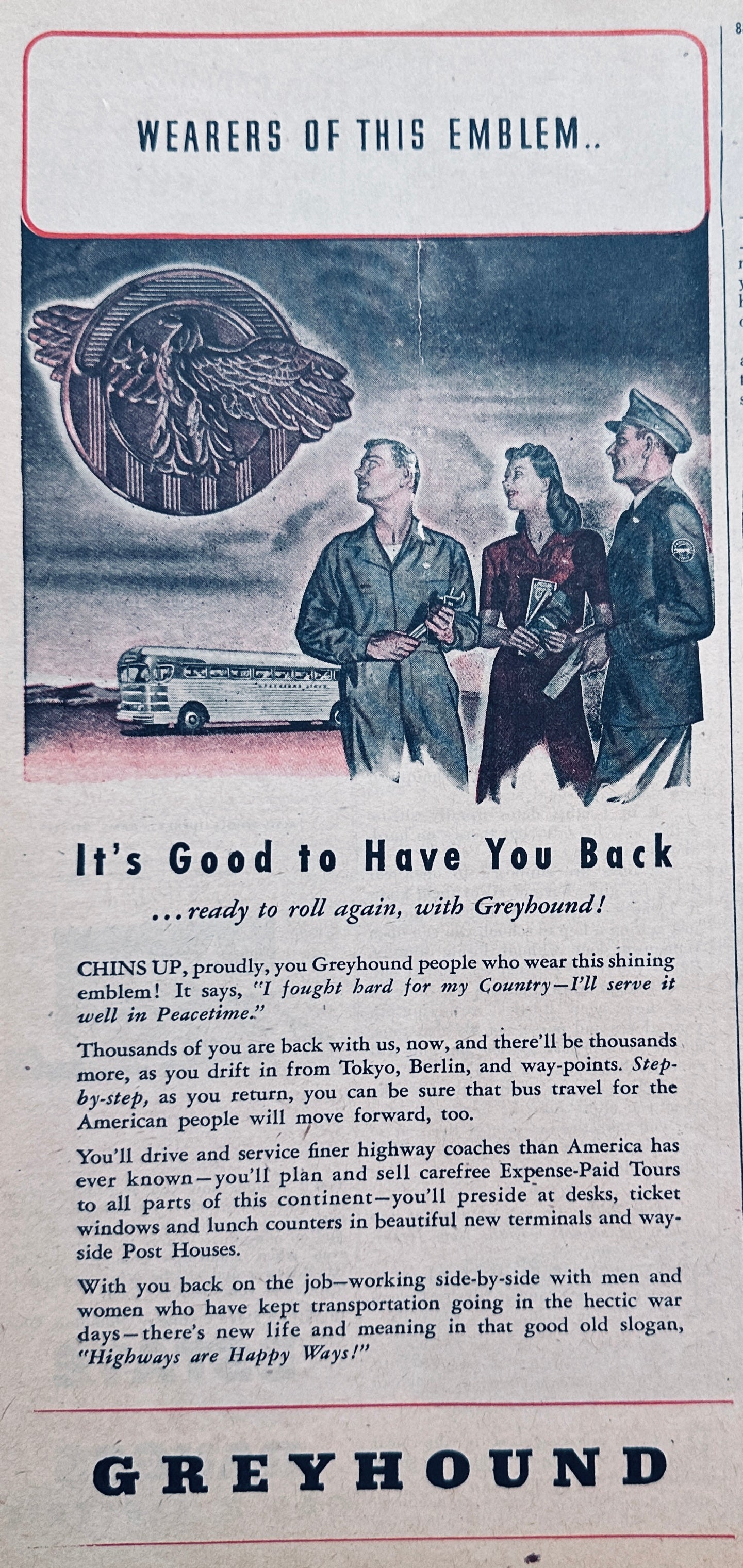 1945 Greyhound Bus Line Awards Employees Service Emblems Ad #N1063