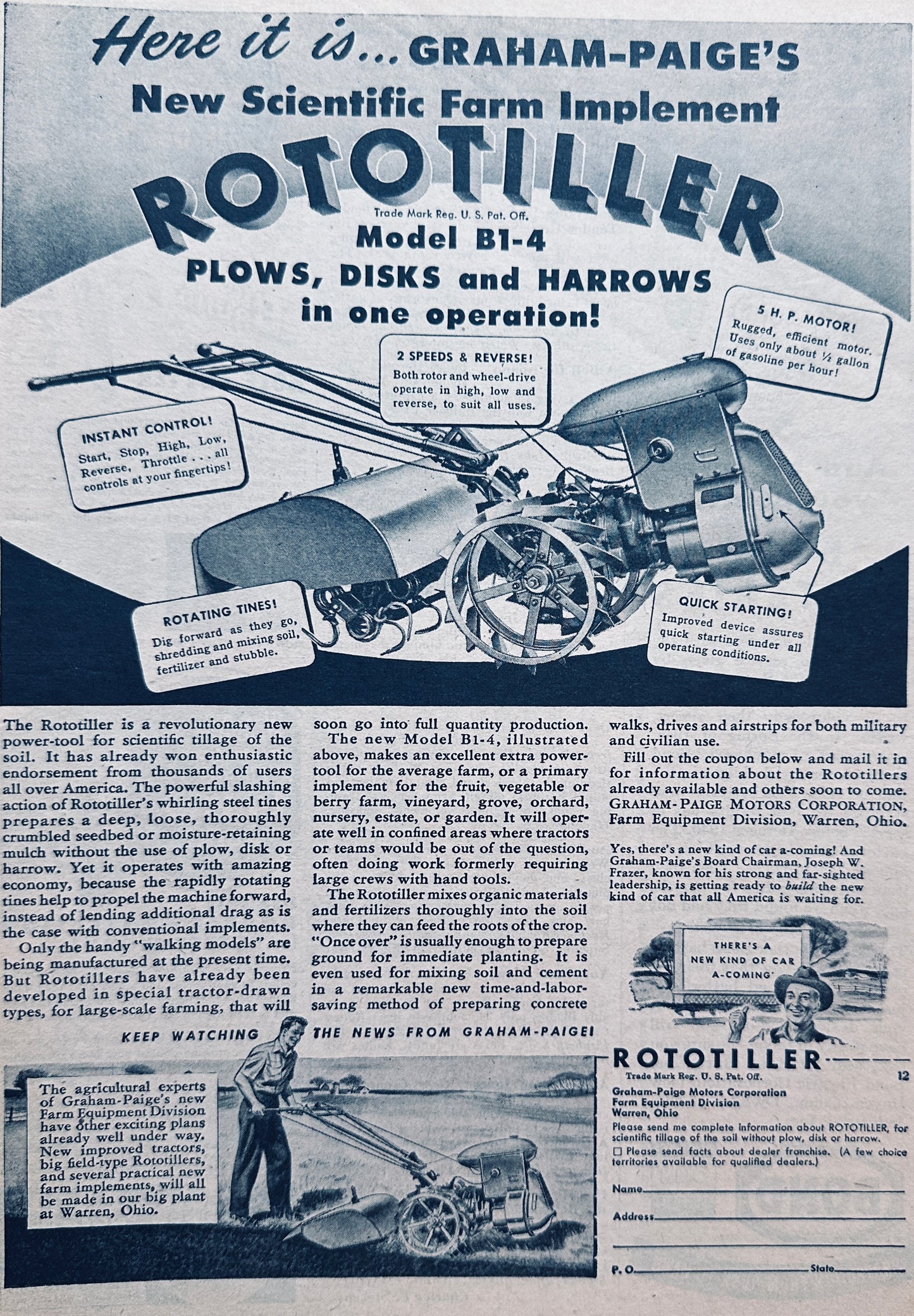 1945 Graham-Paige RotoTiller Model B1-4 Vintage Ad #N1074