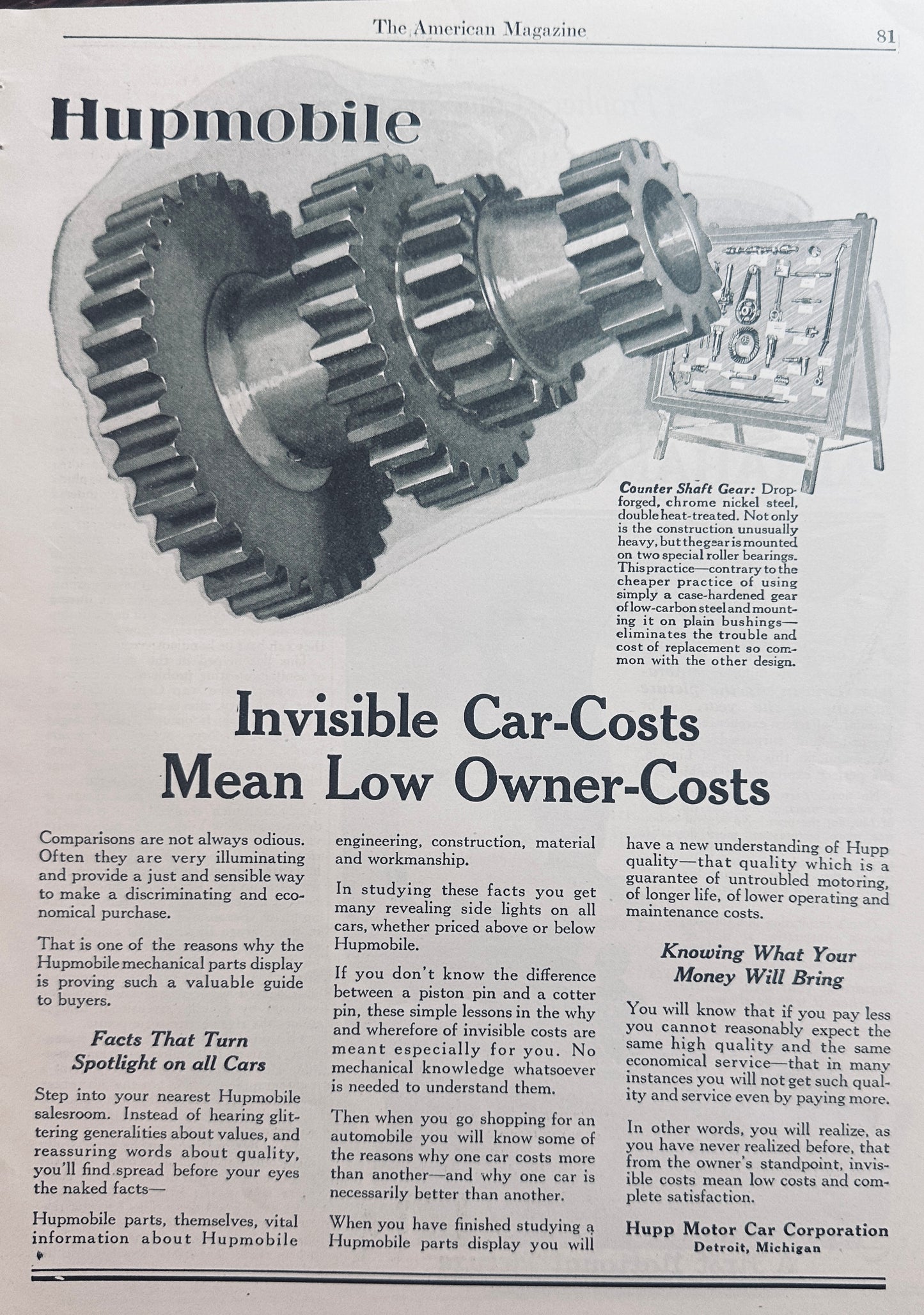 1924 Hupmobile Invisible Car Costs Vintage Ad #N1110