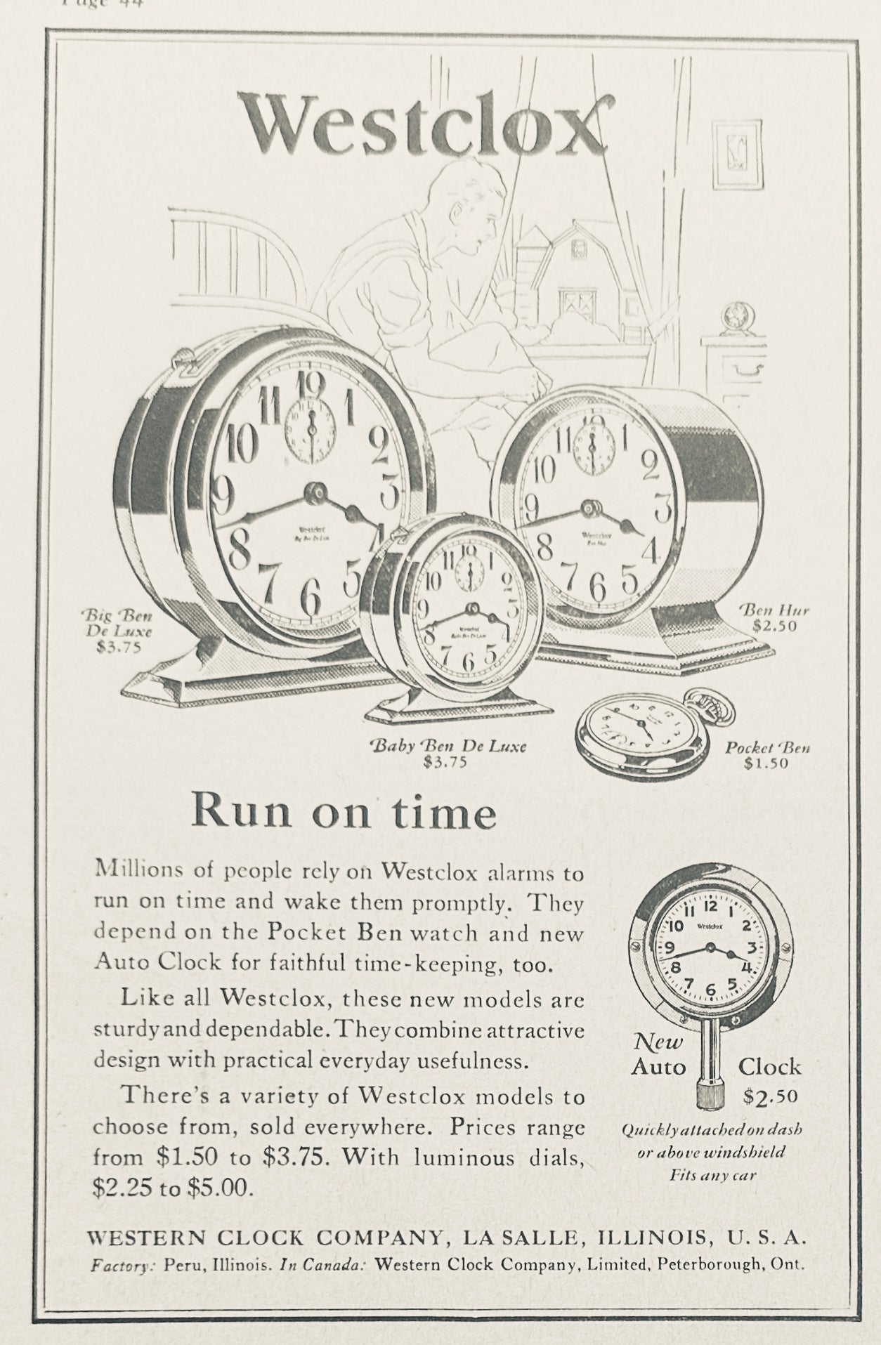 1928 Westclox Clock Models Big Ben, Baby Ben, Ben Hur Ad#N1131