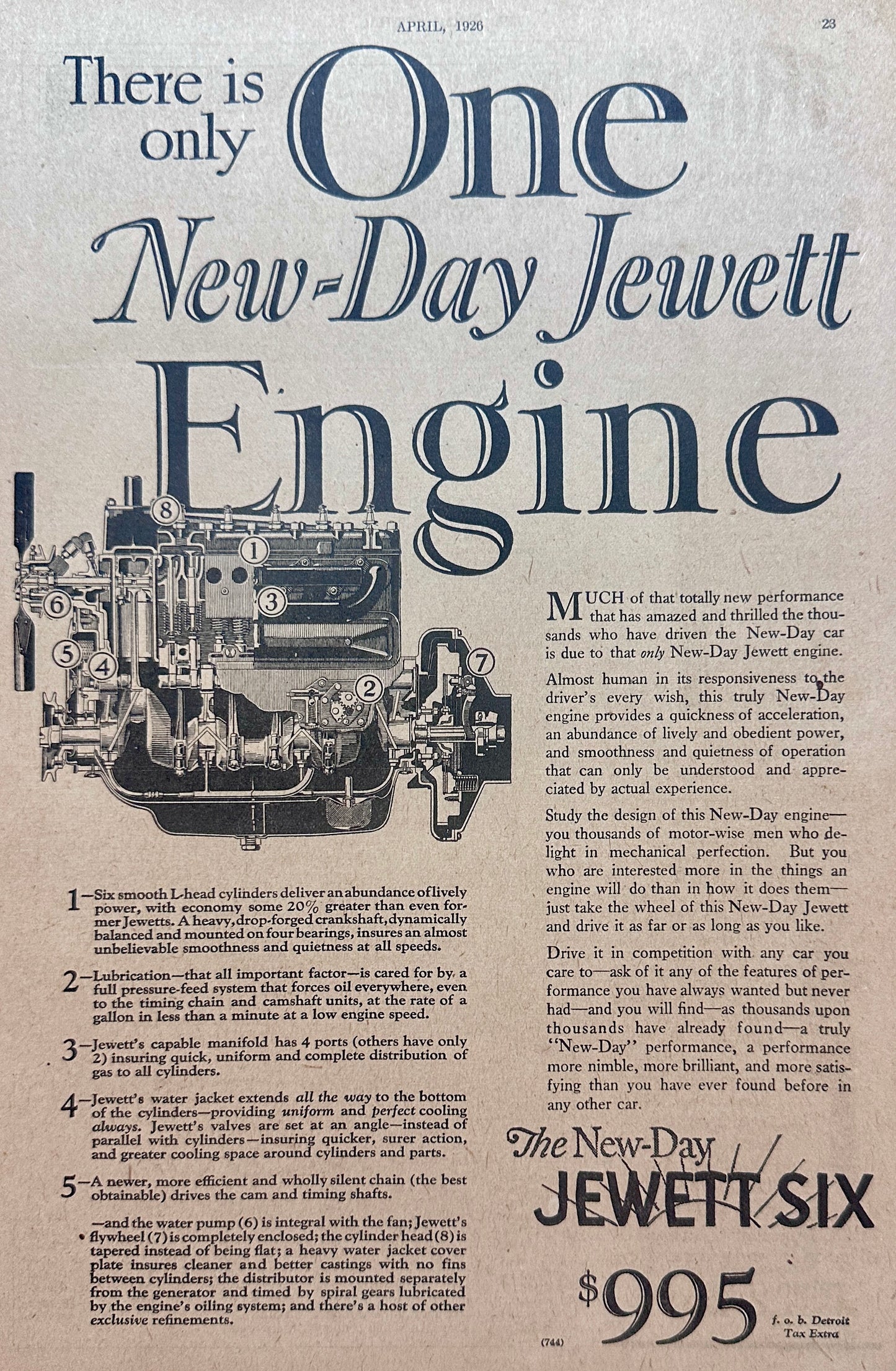 1926 New-Day Jewett Six Engine Vintage Ad #1490 Lost Marque