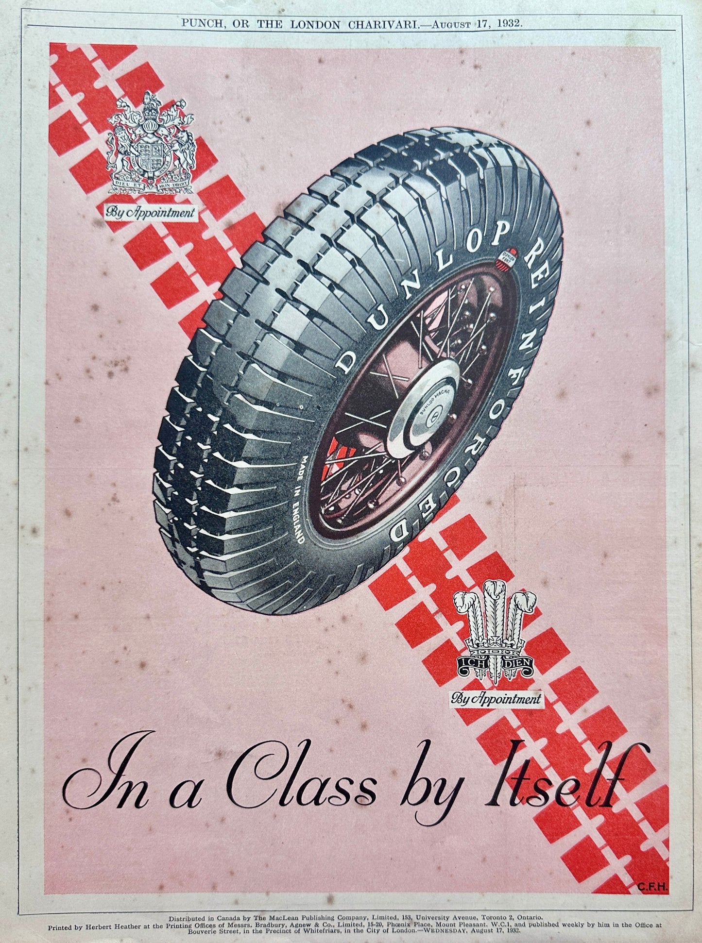 1932 Dunlop Tyres In a Class by Itself - Royal Appointment Ad #A346
