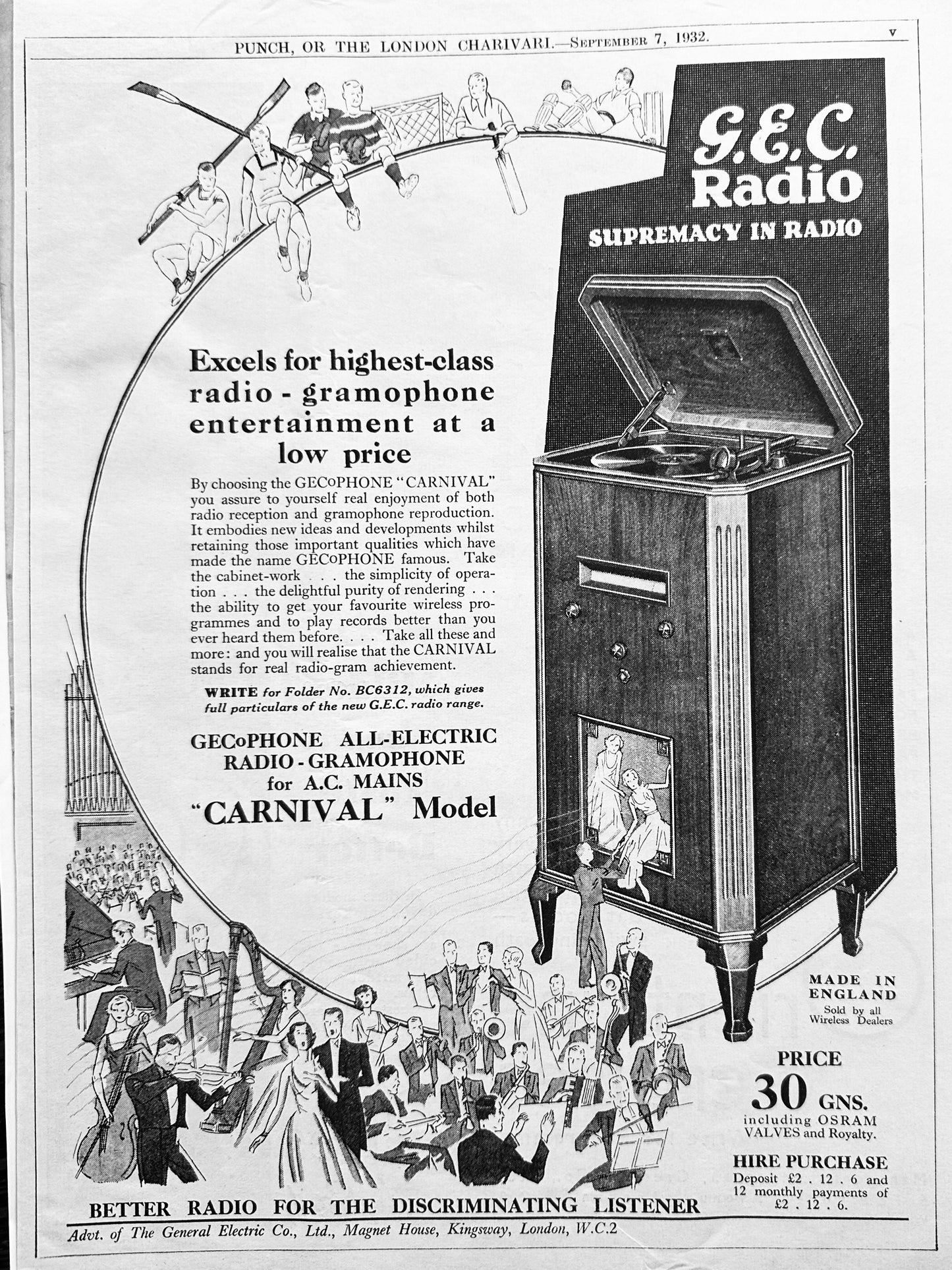 1932 General Electric GEC Radio & Phonograph British Model Ad #N1142
