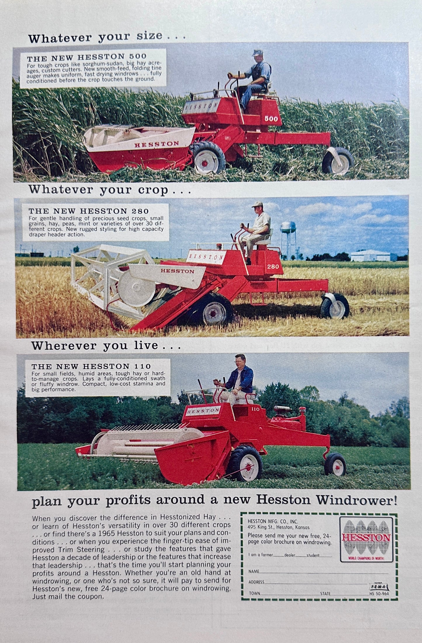 1965 Hesston Windrower Farm Equipment Vintage Ad #1529