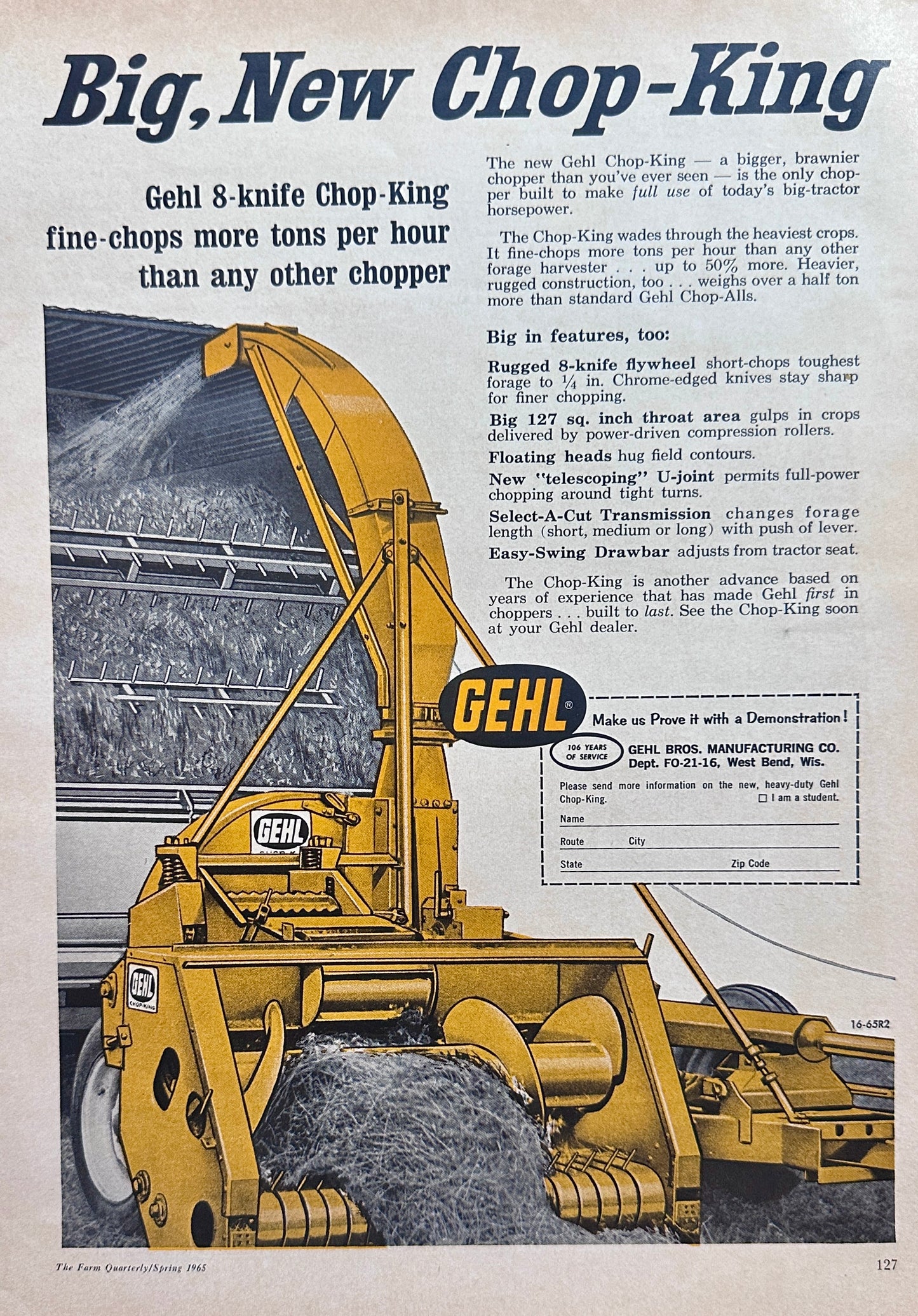 1965 Gehl 8-Knife Chop King West Bend, WI Vintage Ad #1516