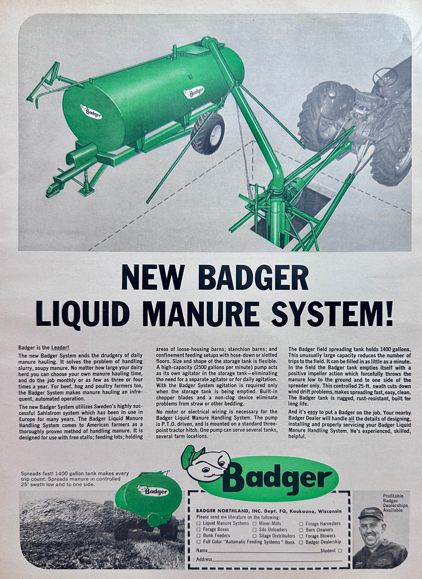 1965 New Badger Liquid Manure System - Kewaunee, Wi Ad #1513