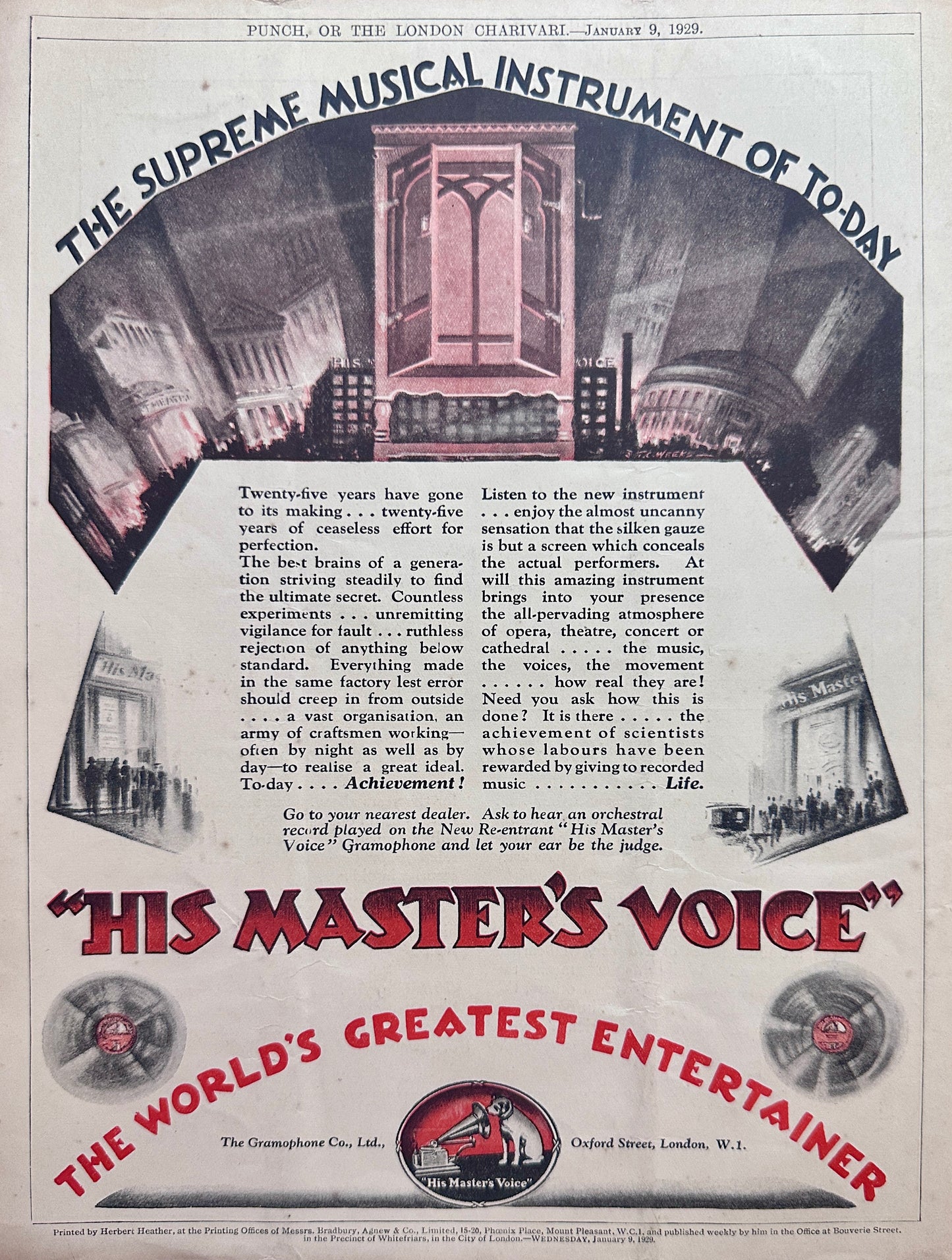 1929 British His Master's Voice Phonograph Ad #N1179