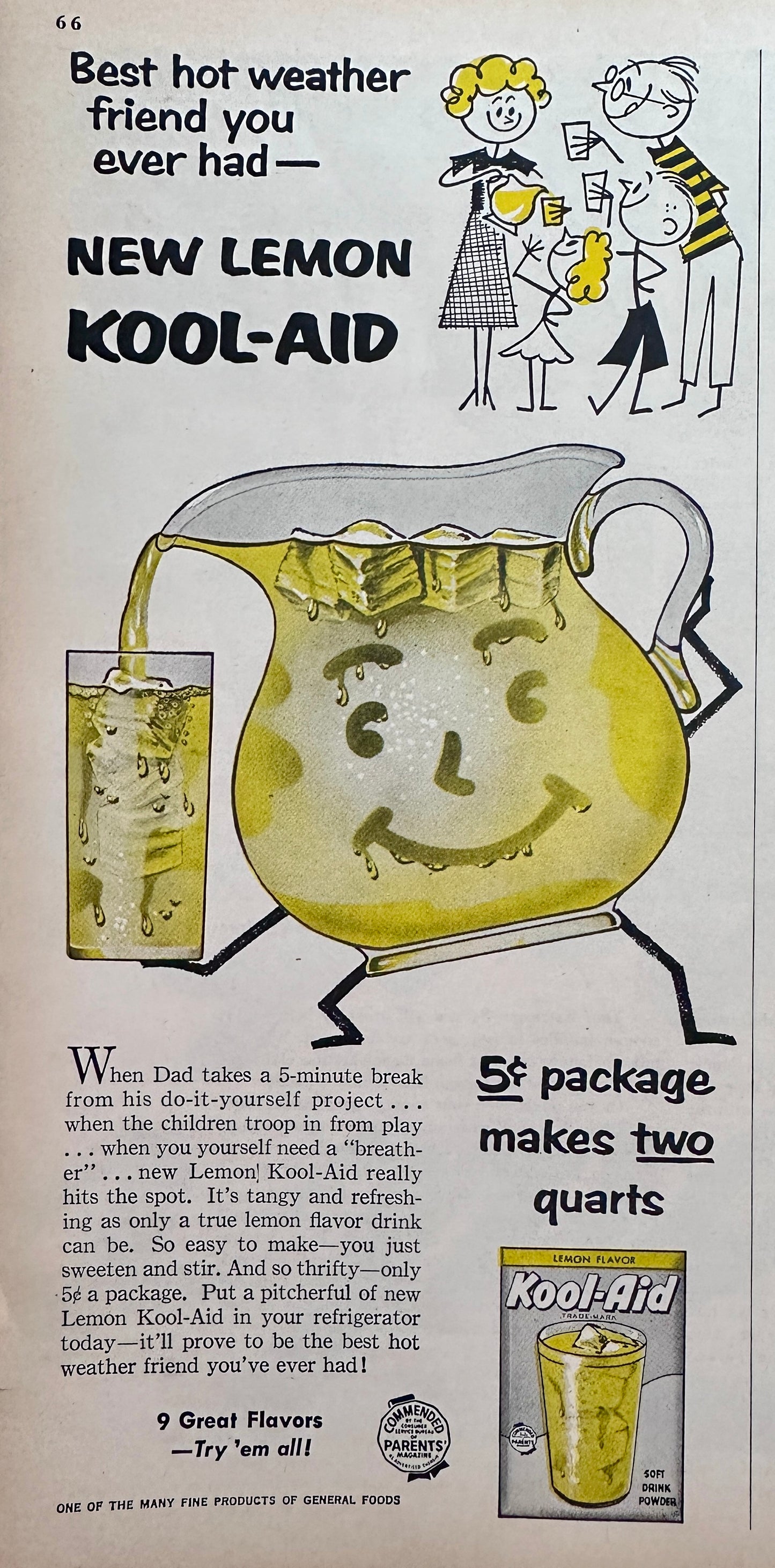 1956 Lemon Kool-Aid Drink Mix Vintage Ad #N1150