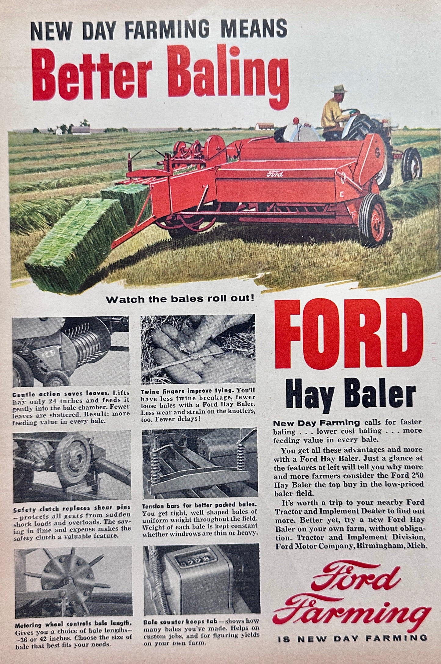 1956 Ford Farming with the Ford 250 Hay Baler Vintage Ad #N1156