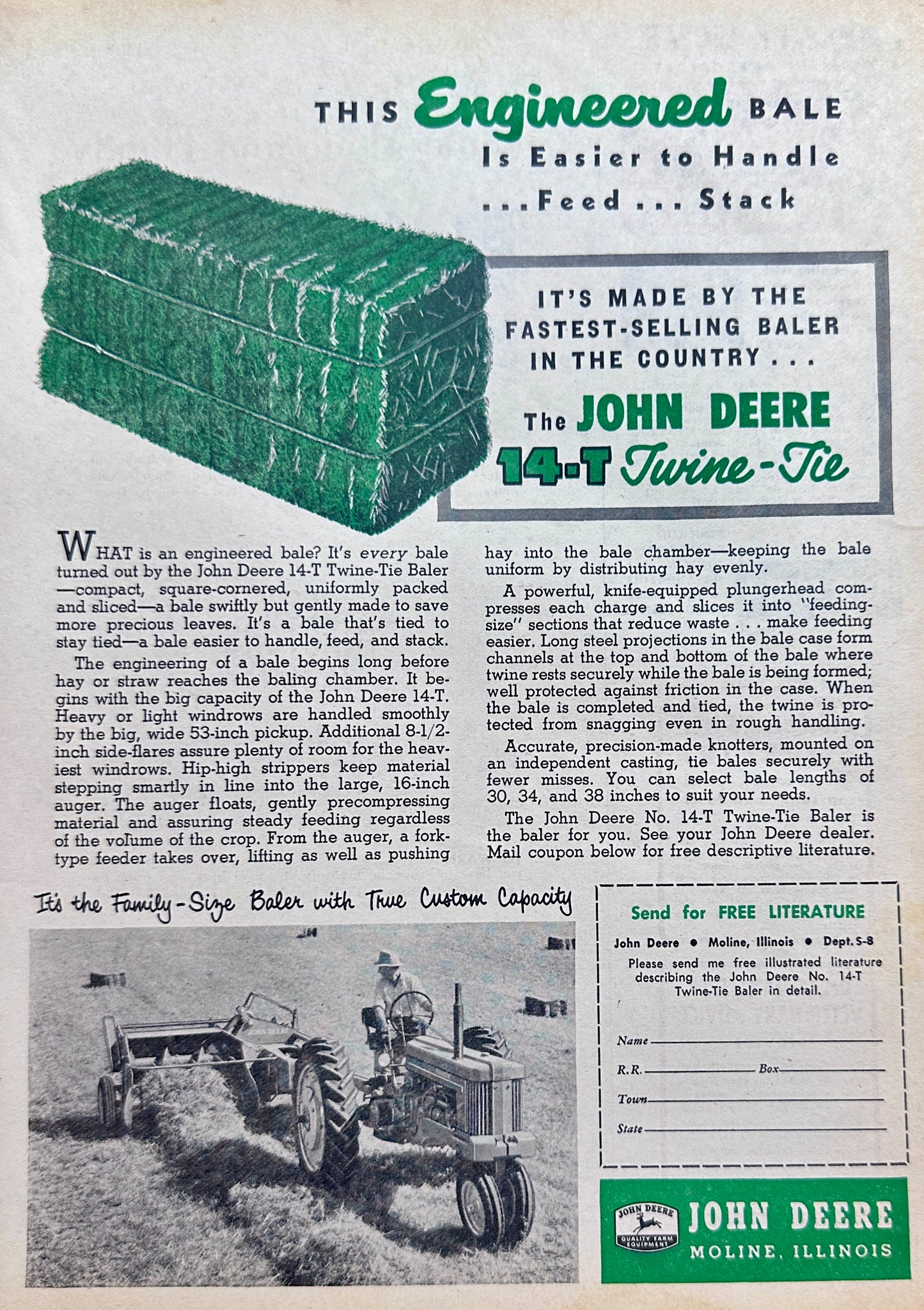 1956 John Deere 14-T Twine-Tie Engineered Baler Ad #N1161