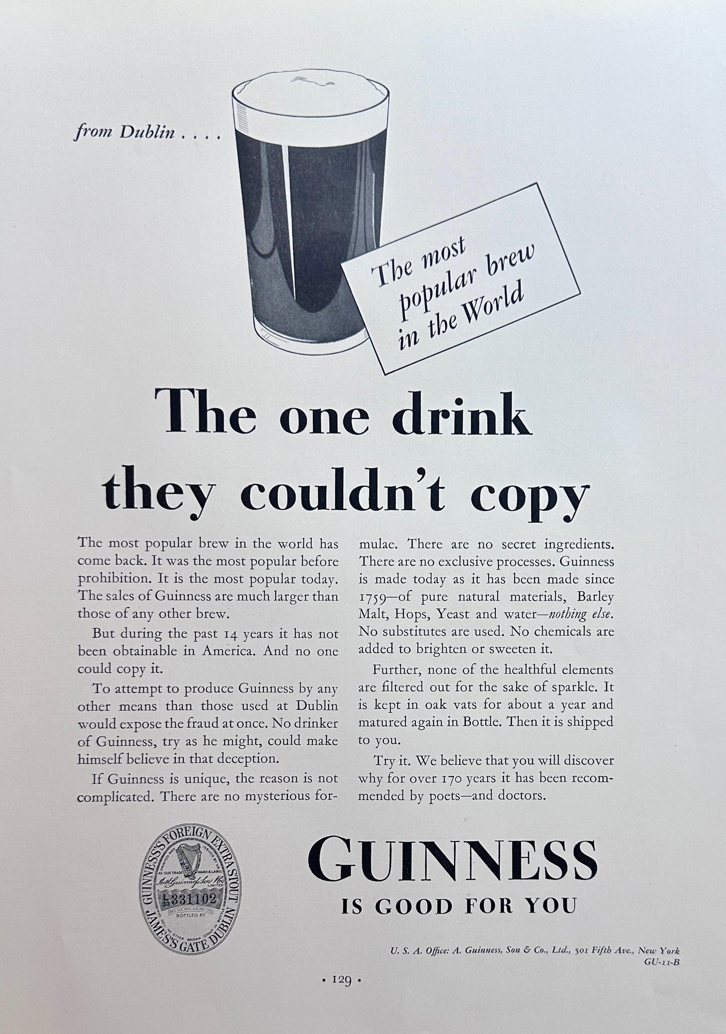 1934 Guinness The Most Popular Brew in the World Ad #1540