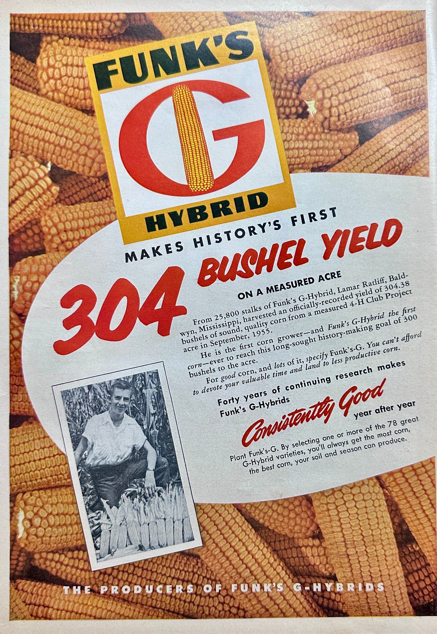 1956 Funk's G Hybrid Makes History - 304 Bushel Yield Ad #N1204