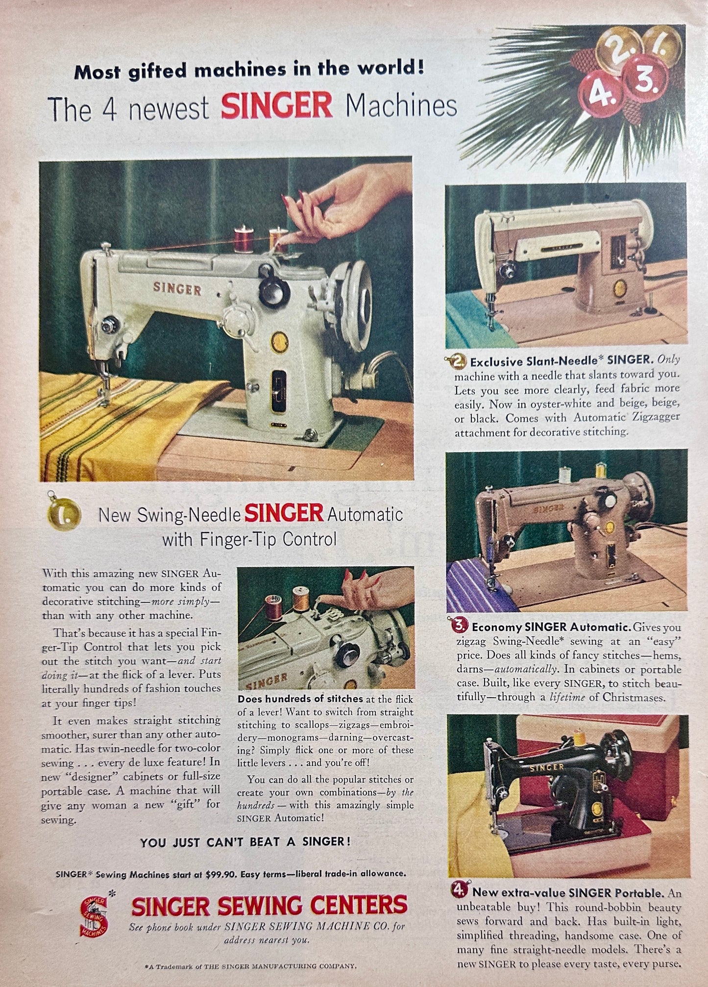 1956 4 Models of Singer Sewing Machines Vintage Ad #N1216