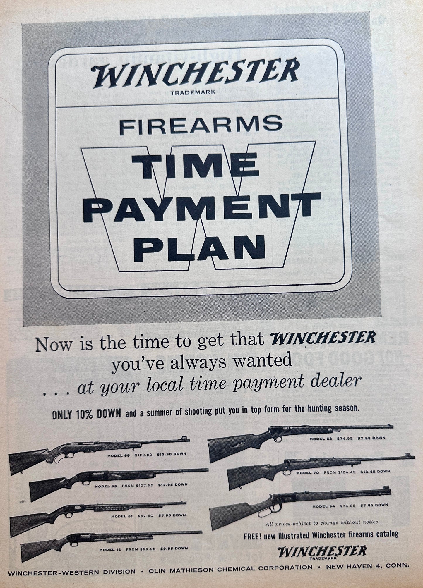 1956 Winchester Firearms Time Payment Plan Vintage Ad #N1214