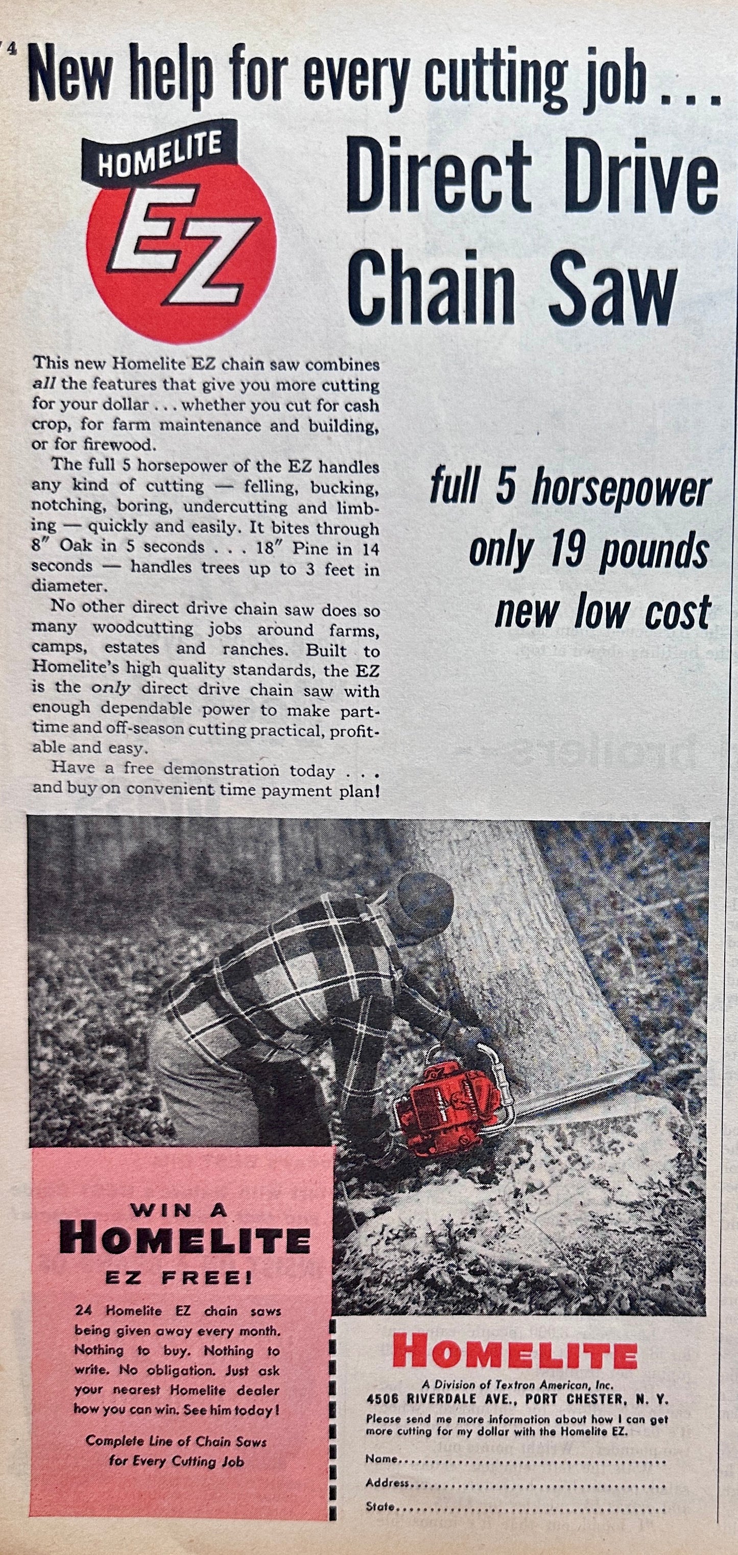 1956 Homelite EZ Chainsaw Direct Drive Ad #N1218