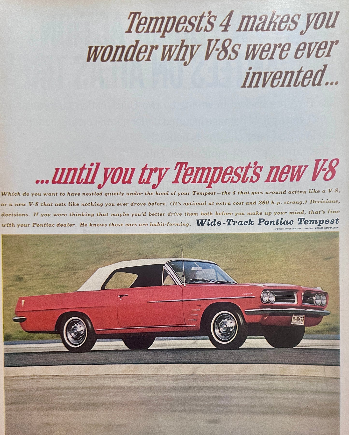 1963 Wide-Track Pontiac Tempest-4 V8 Optional Engine Ad #1570