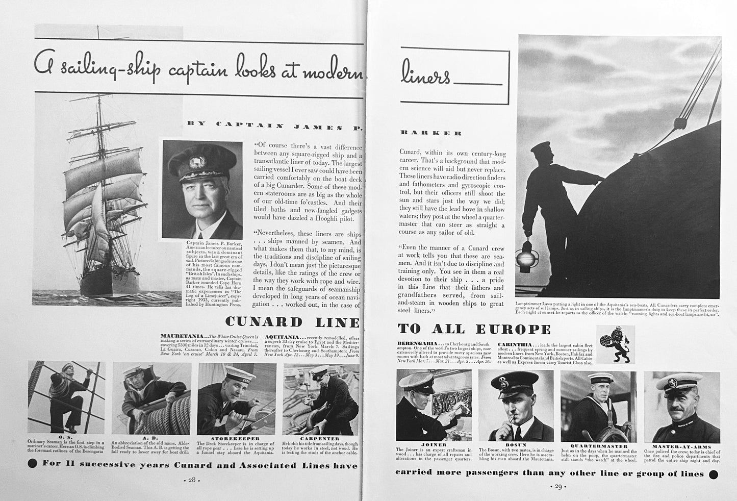 1934 2-Page Ad - Cunard White Star Line of Titanic Fame - Positions #1589