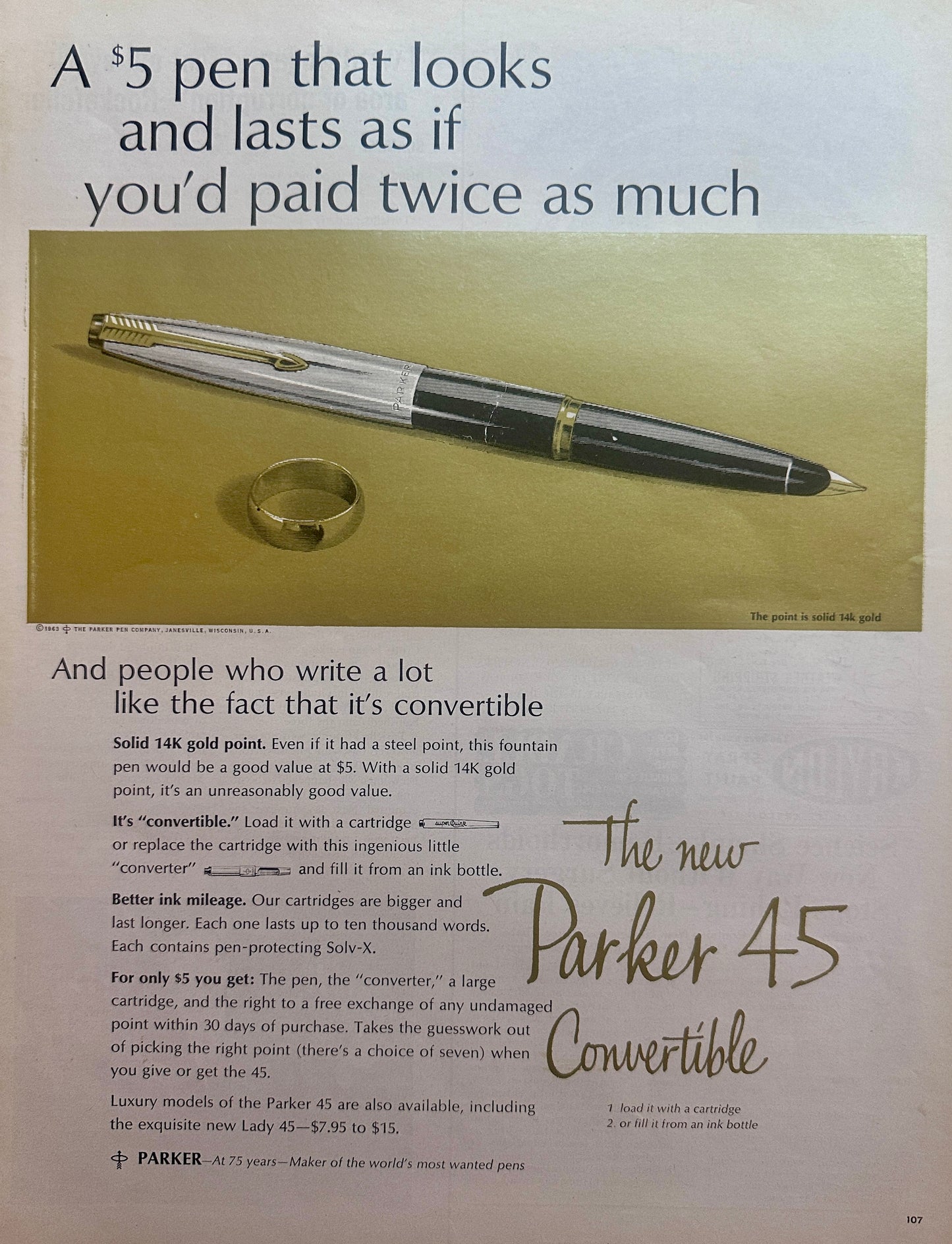 1962 Parker 45 Convertible Fountain Pen Ad #1611