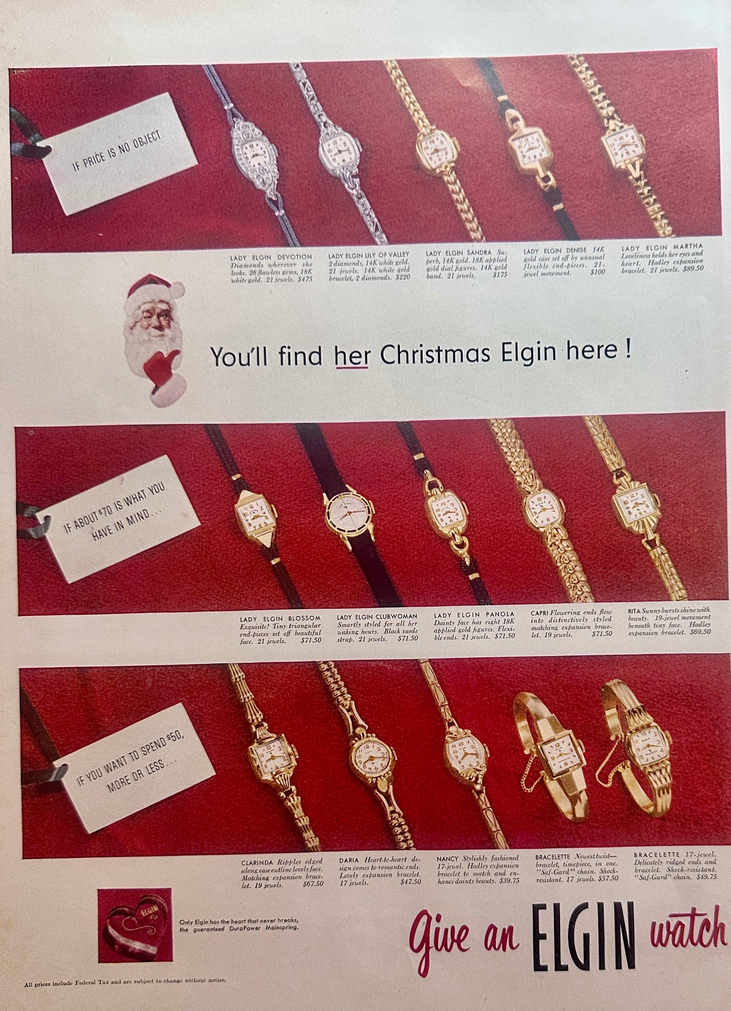 1954 Elgin Ladies Watches - 15 Different Styles Shown - Ad #1600