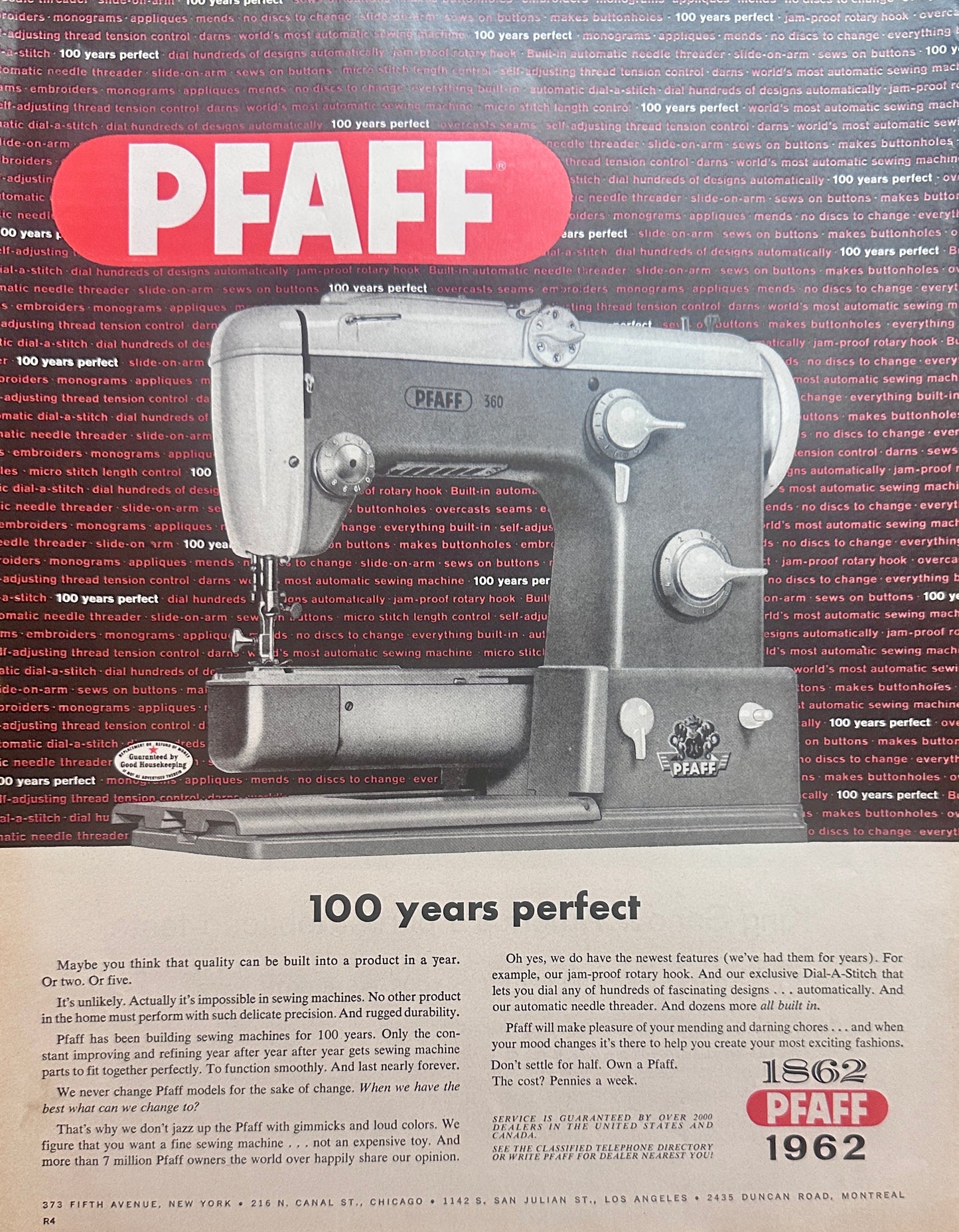 1962 PFAFF Sewing Machine 100th Anniversary Ad #1594