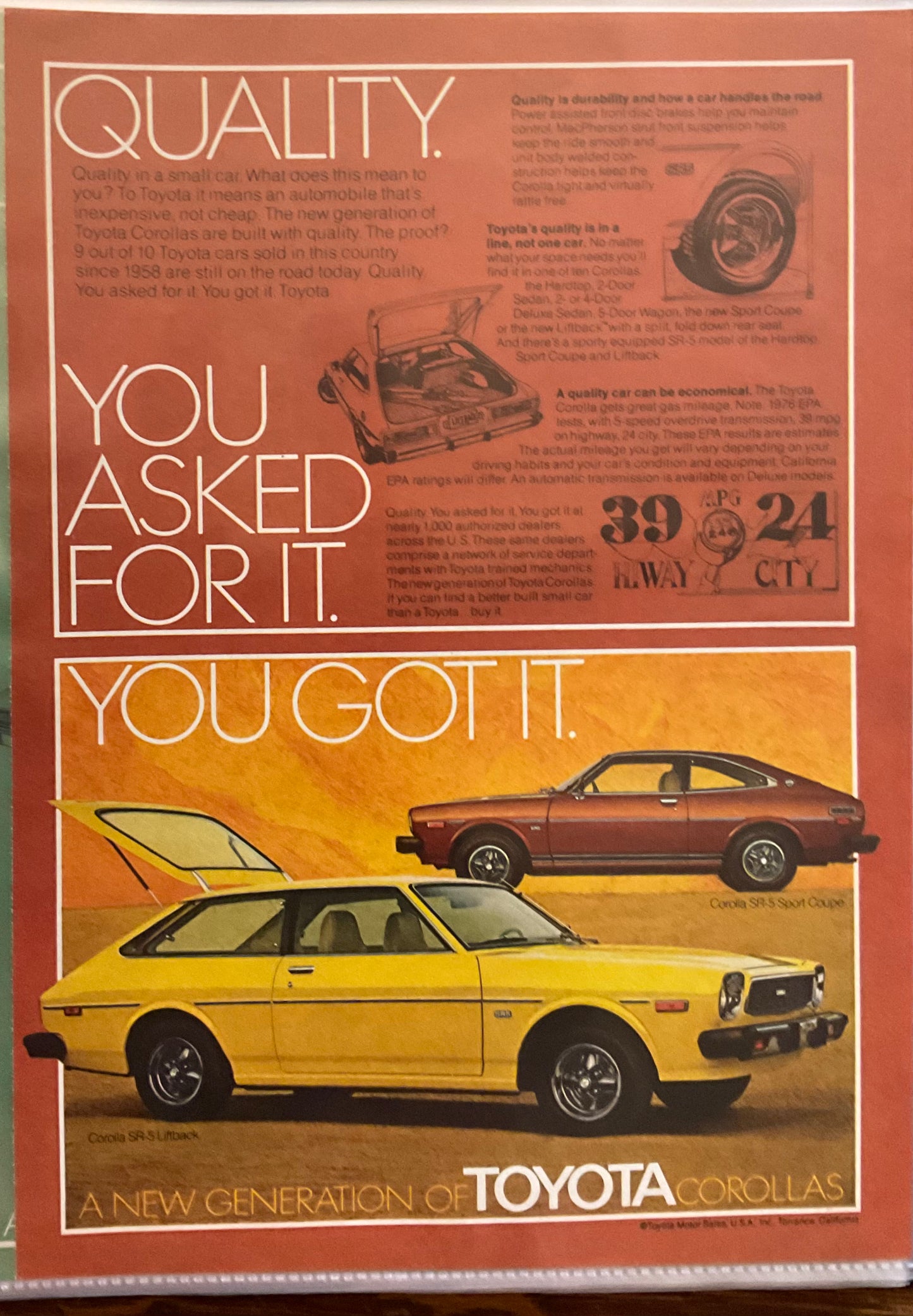 1976 Toyota Corolla Liftback and Sports Coupe Magazine Ad