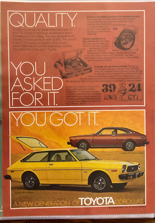 1976 Toyota Corolla Liftback and Sports Coupe Magazine Ad