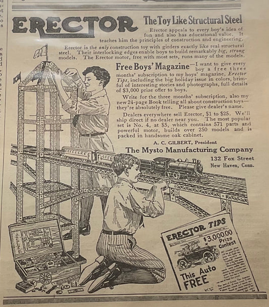 1915 Erector Set Toy Magazine Ad #487